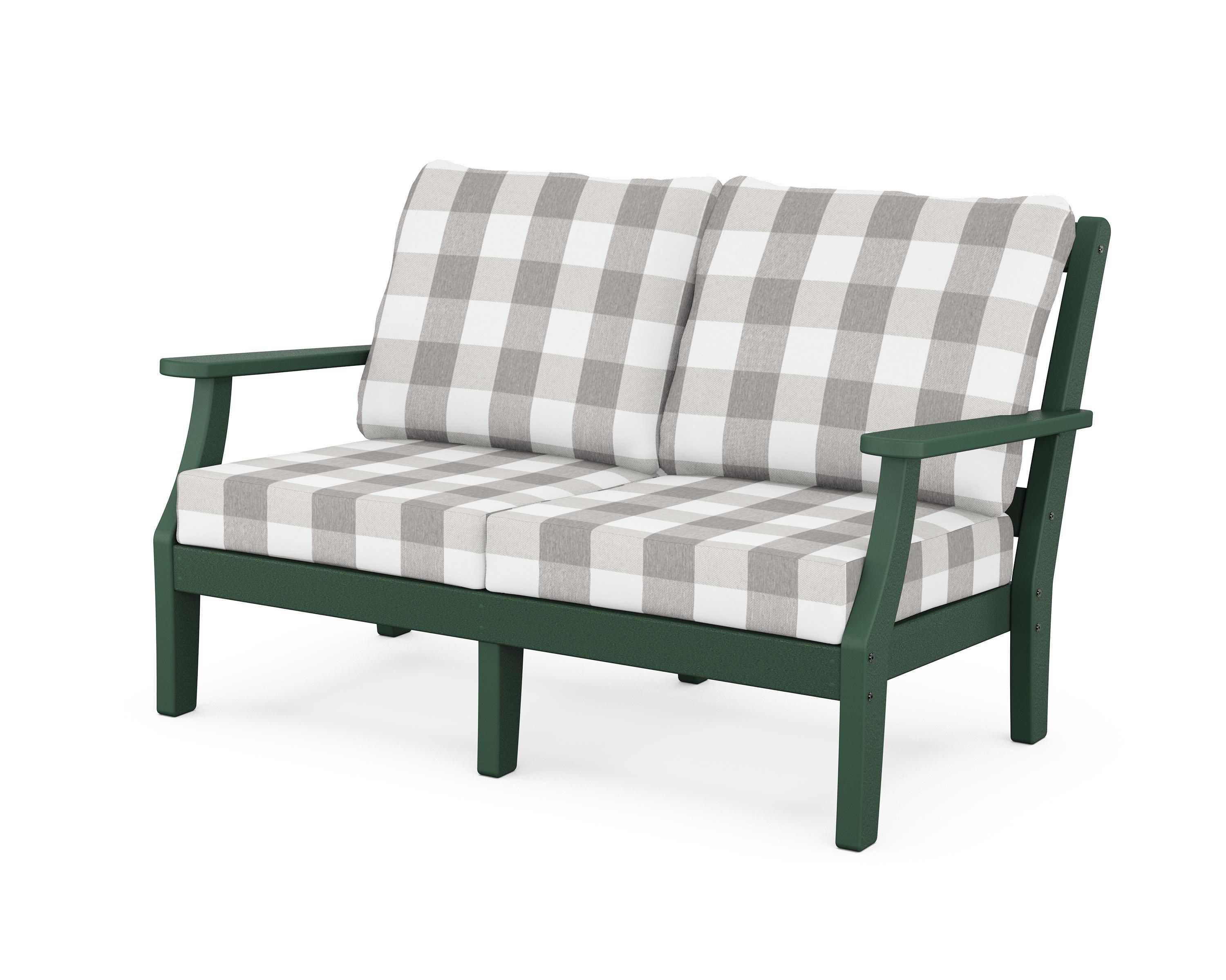 Chinoiserie Deep Seating Loveseat in Green / Buffalo Plaid Grey Mist