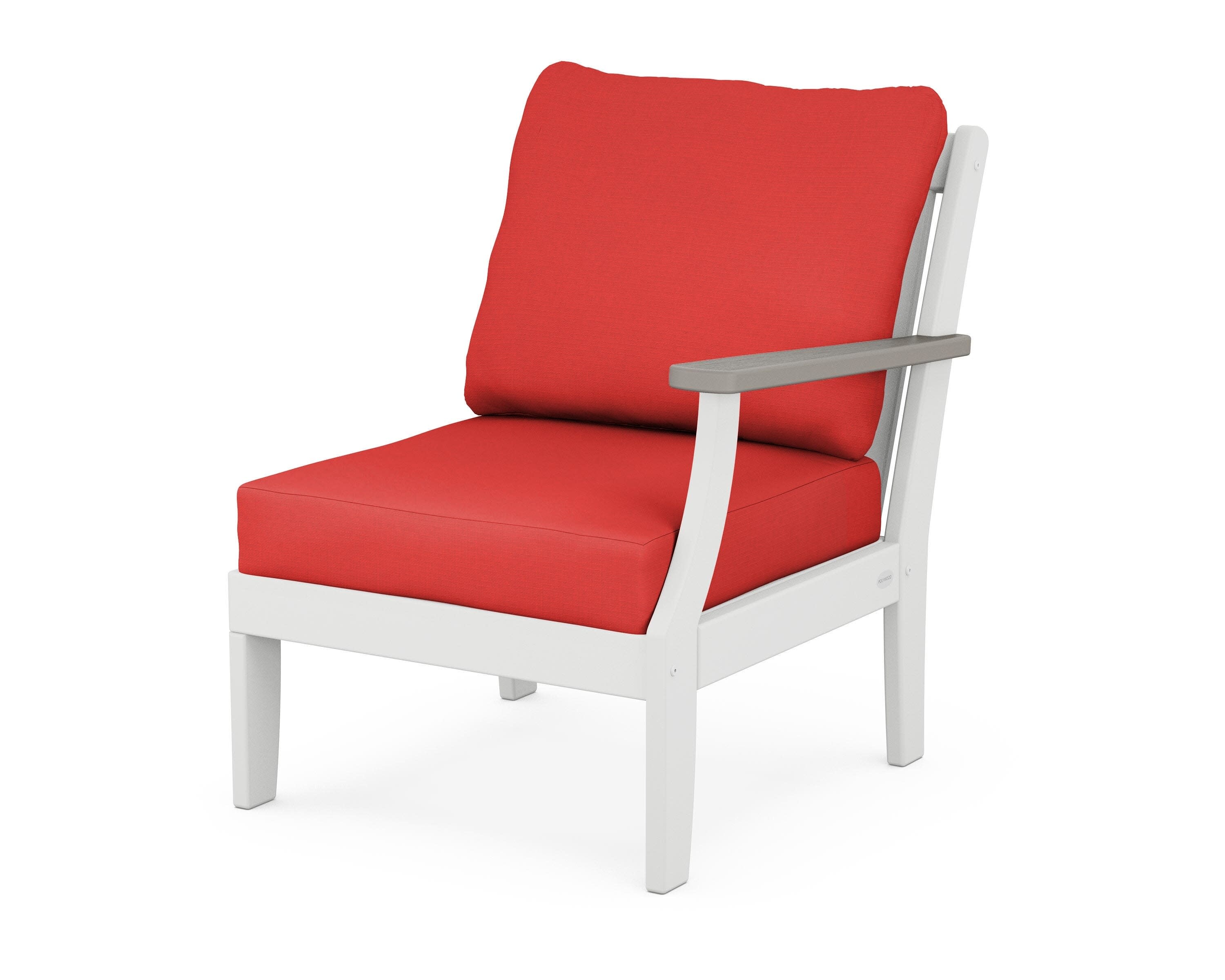 Braxton Modular Right Arm Chair in White / Driftwood / Crimson Linen