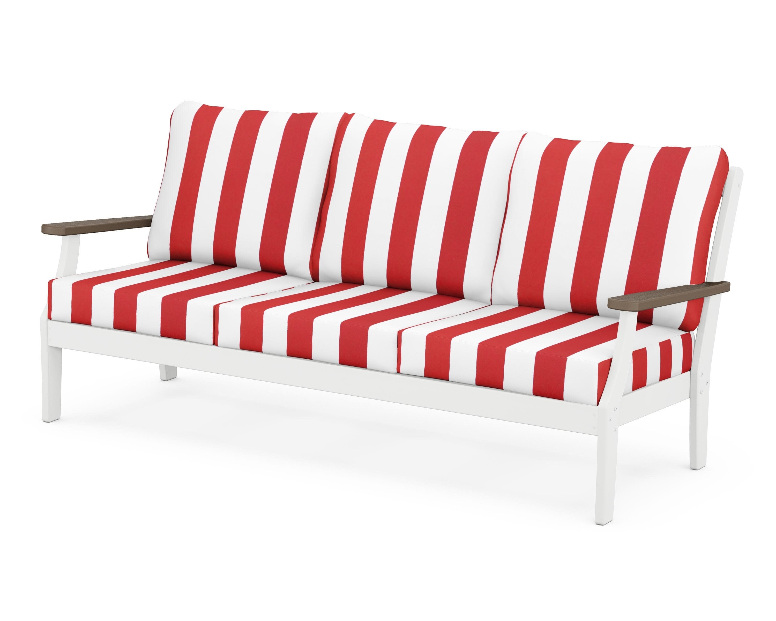 Braxton Deep Seating Sofa in White / Kona / Cabana Stripe Crimson