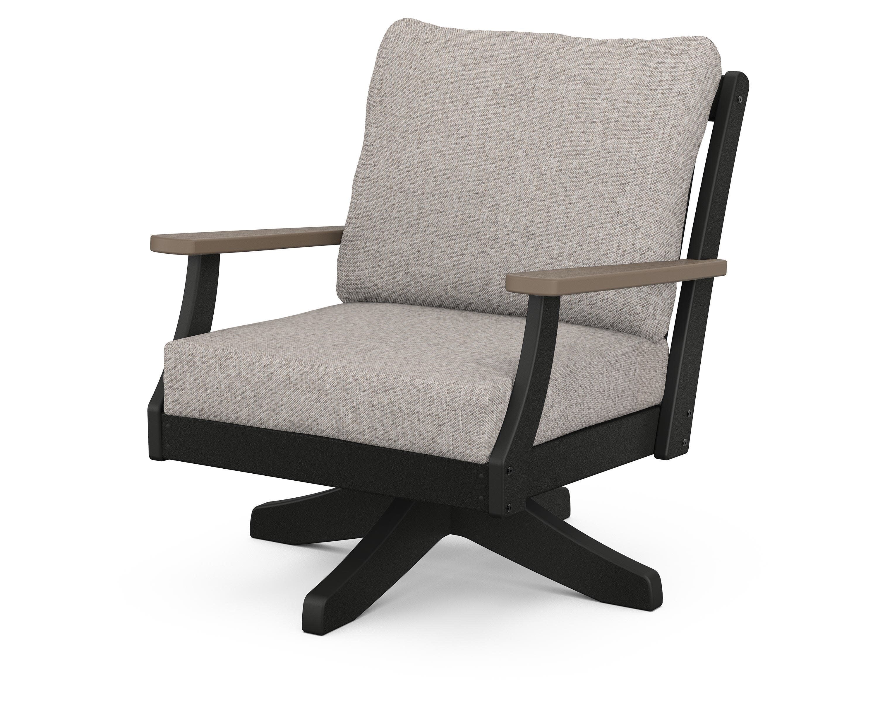 Braxton Deep Seating Swivel Chair in Black / Kona / Weathered Tweed