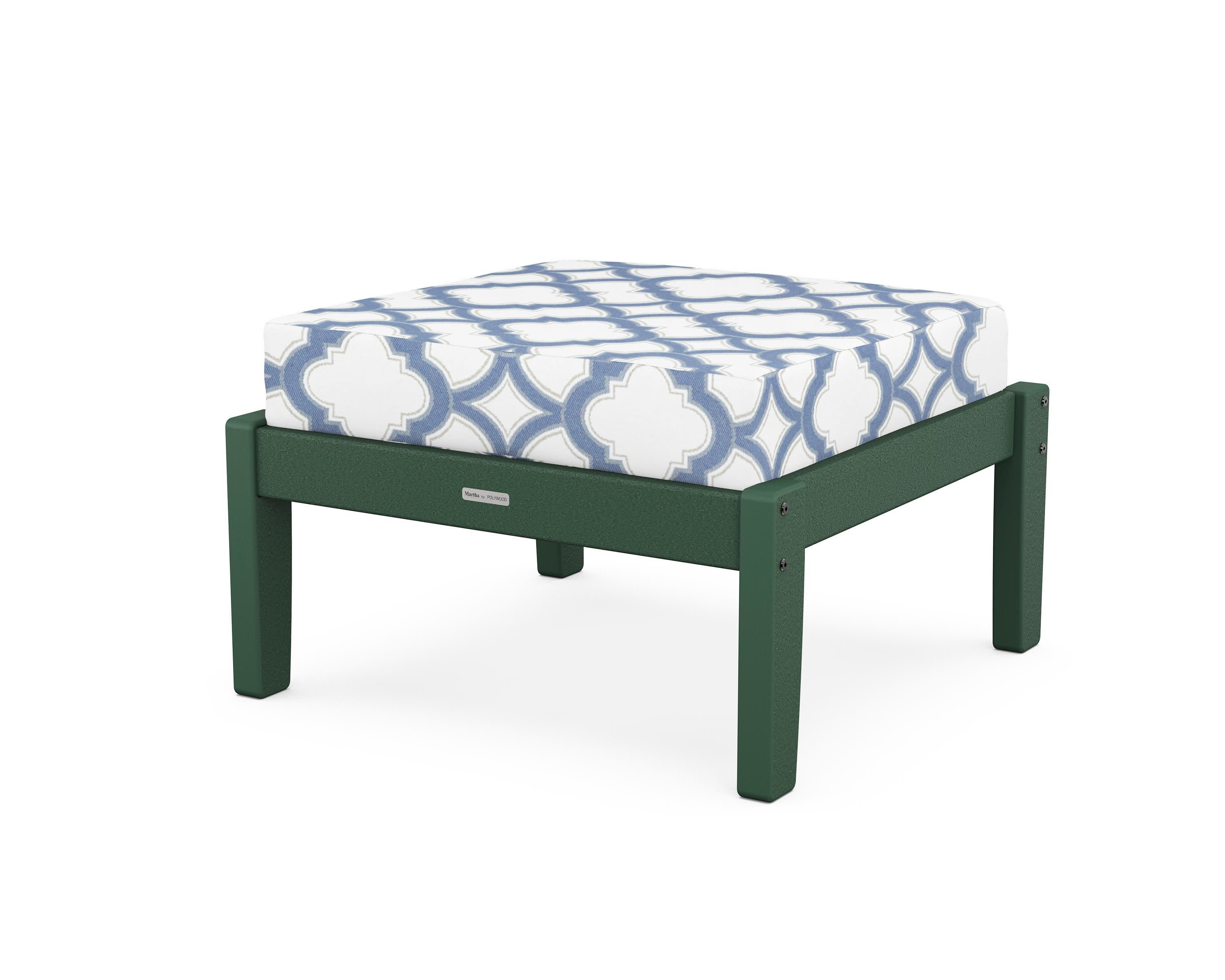 Chinoiserie Deep Seating Ottoman in Green / Trellis Sky Blue