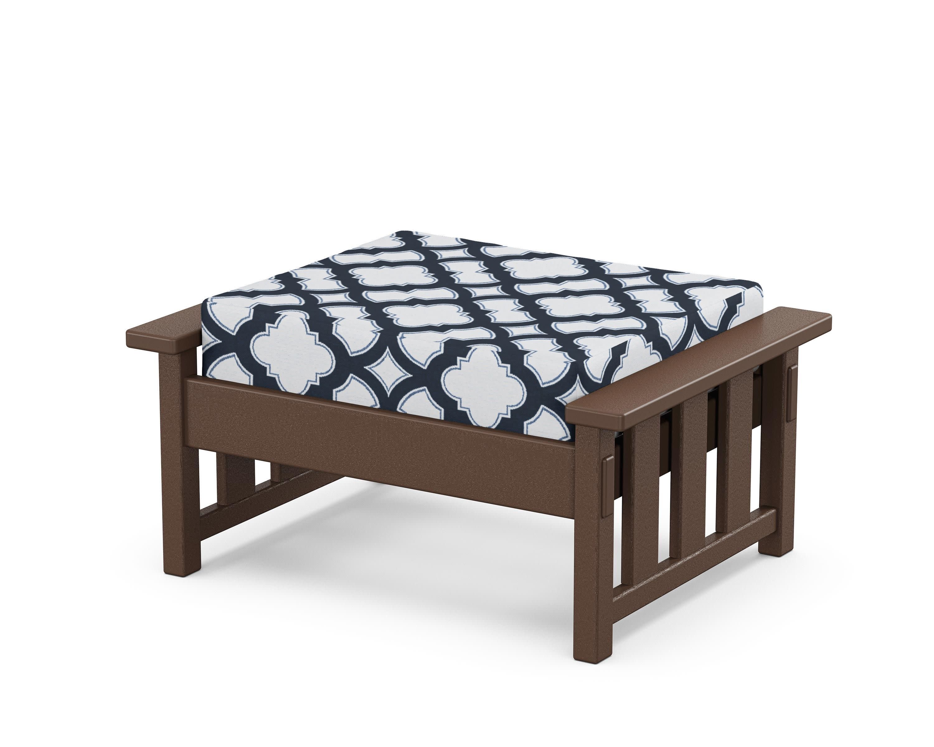 Acadia Deep Seating Ottoman in Mahogany / Trellis Marine Indigo