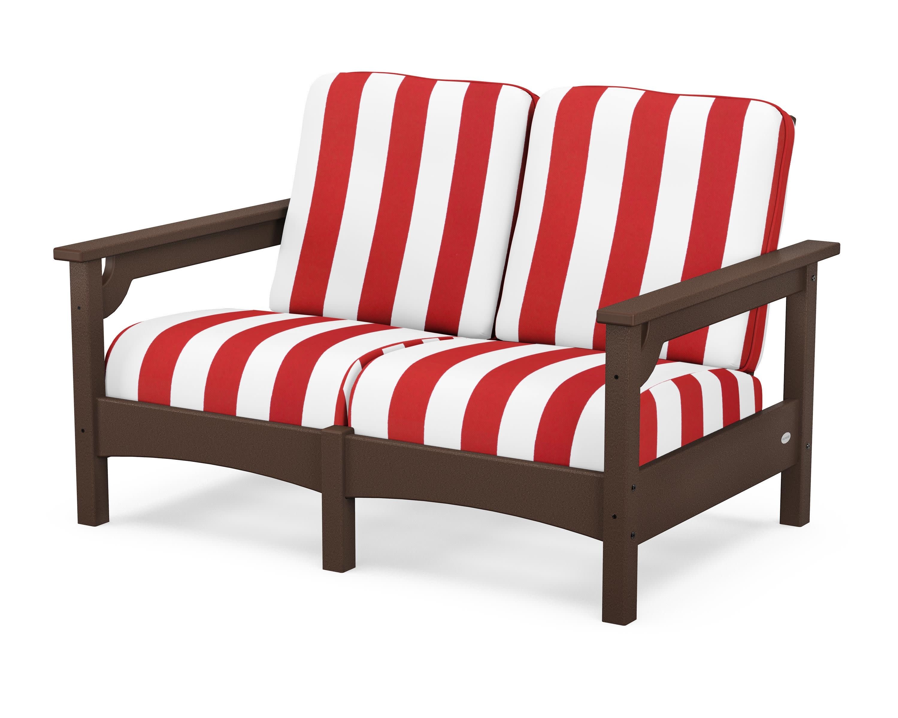Club Loveseat in Mahogany / Cabana Stripe Crimson