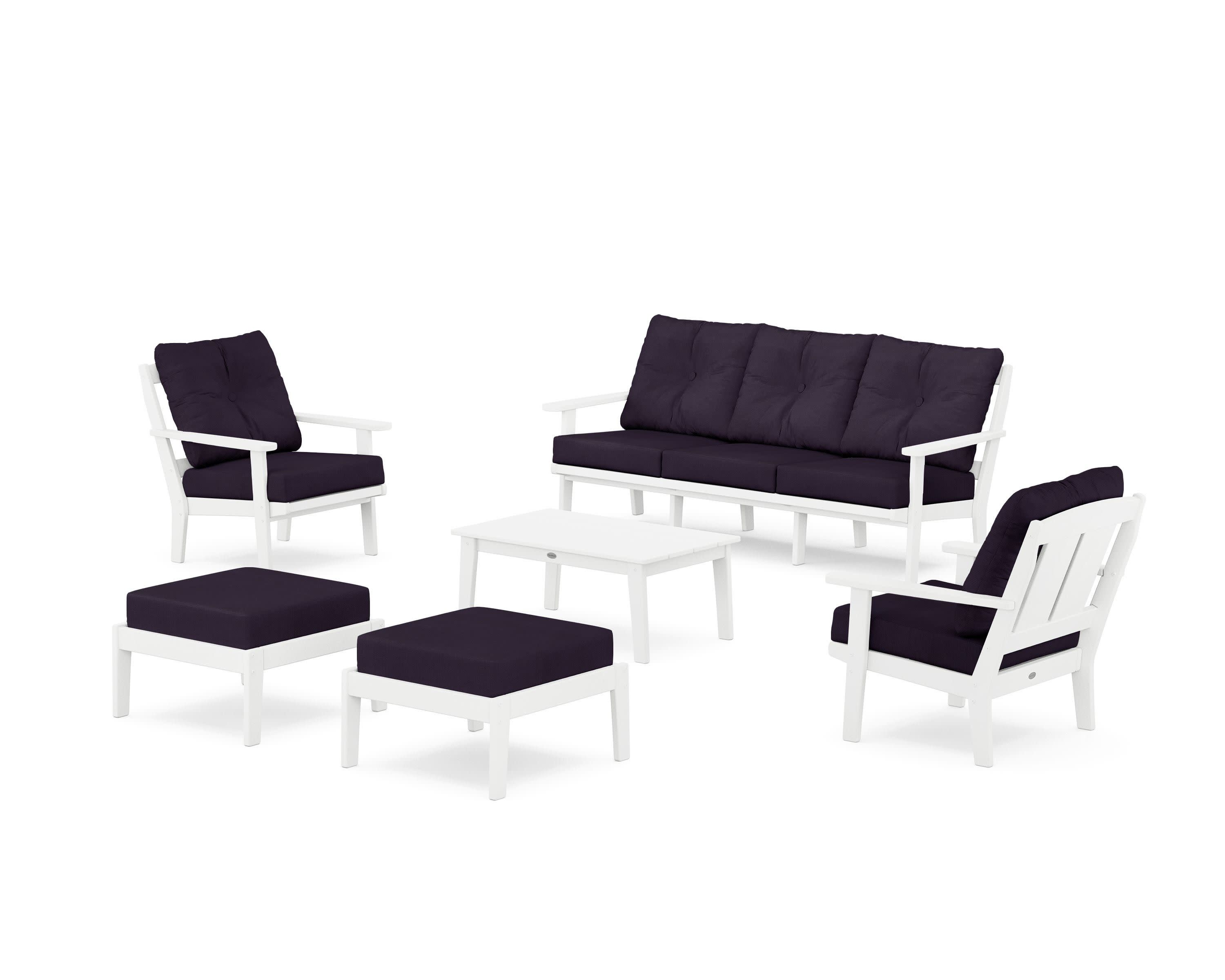 Mission 6-Piece Lounge Sofa Set in White / Navy Linen
