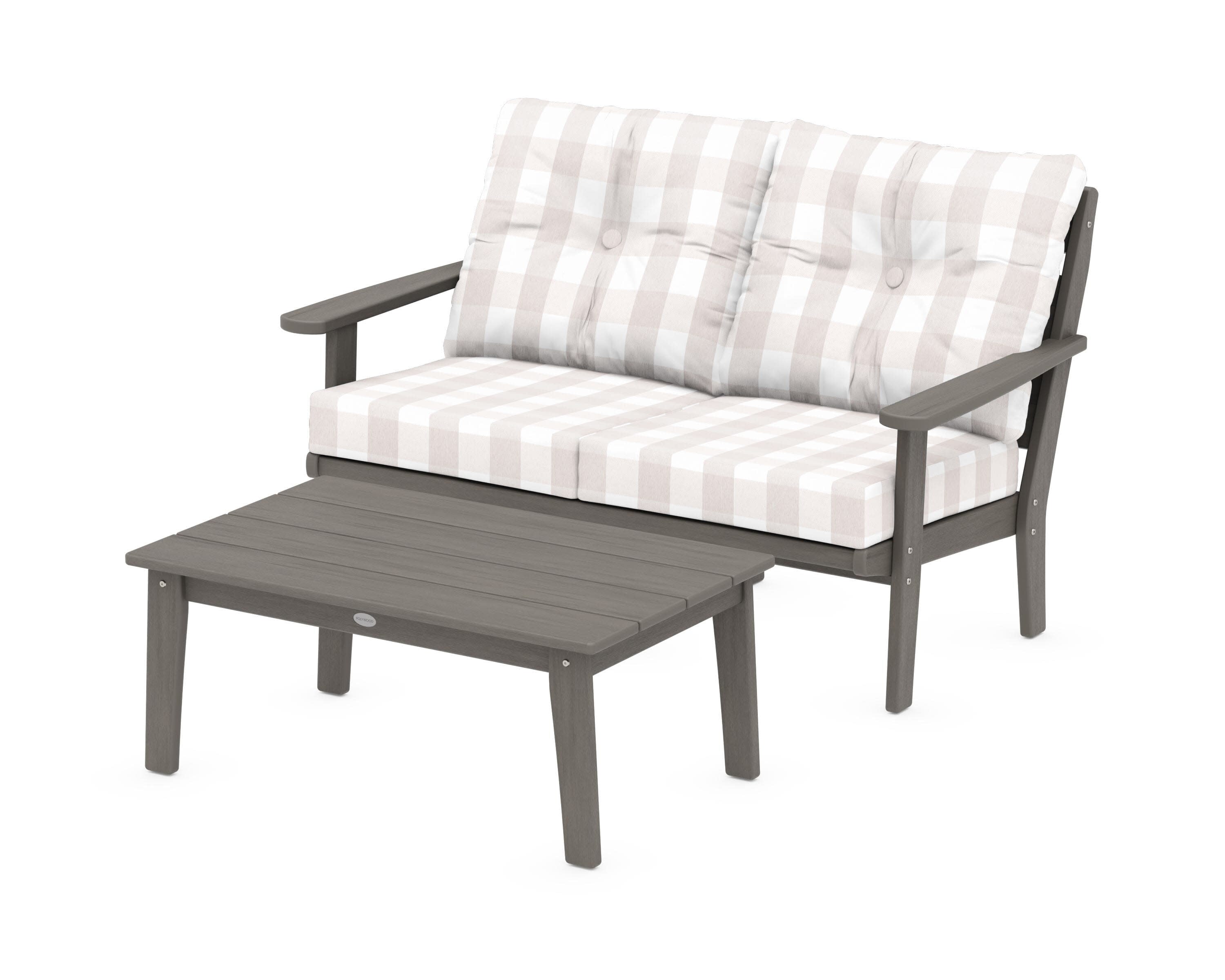 Lakeside 2-Piece Lounge Loveseat Set in Driftwood / Buffalo Plaid Dune Burlap