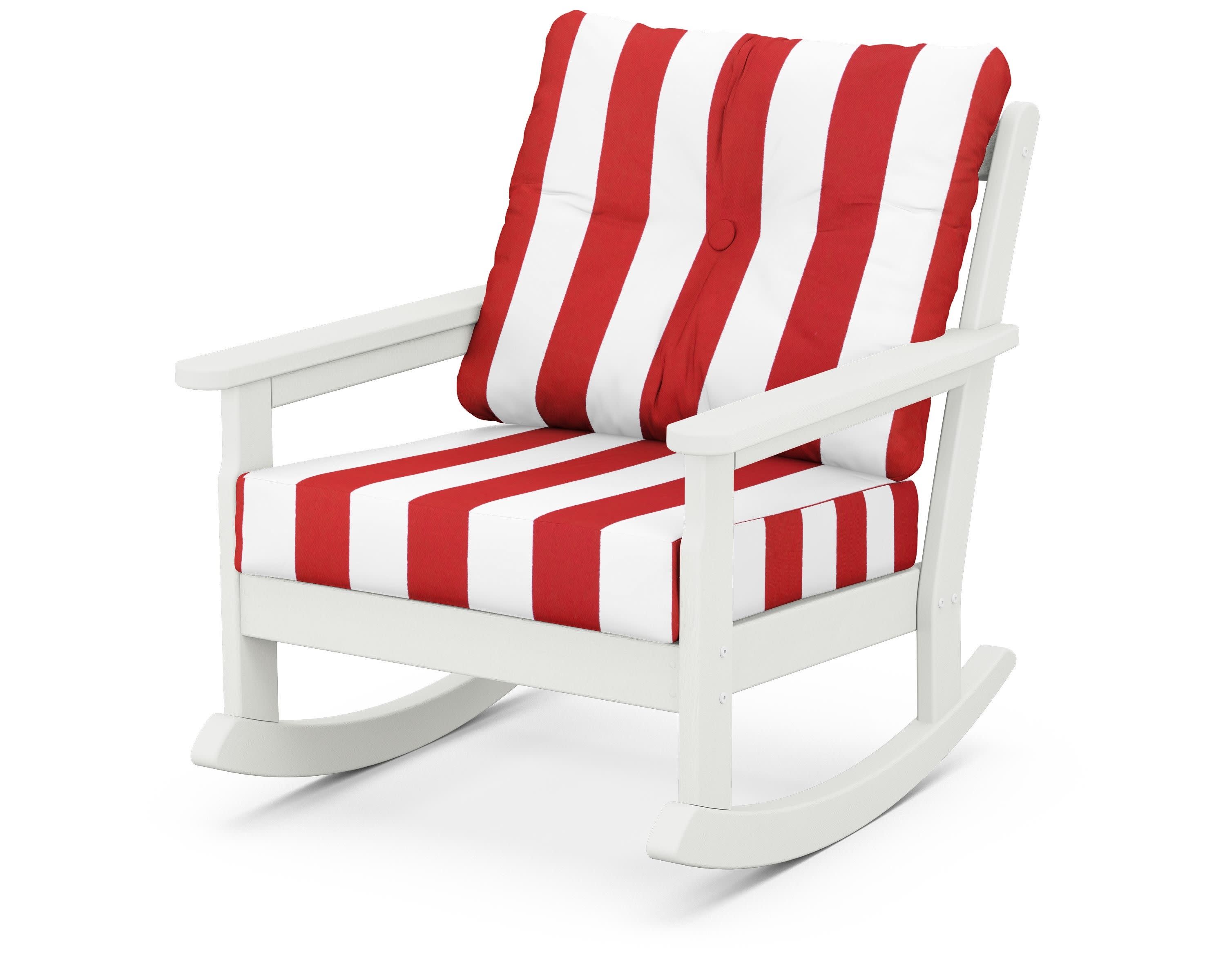 Vineyard Deep Seating Rocking Chair in Vintage White / Cabana Stripe Crimson