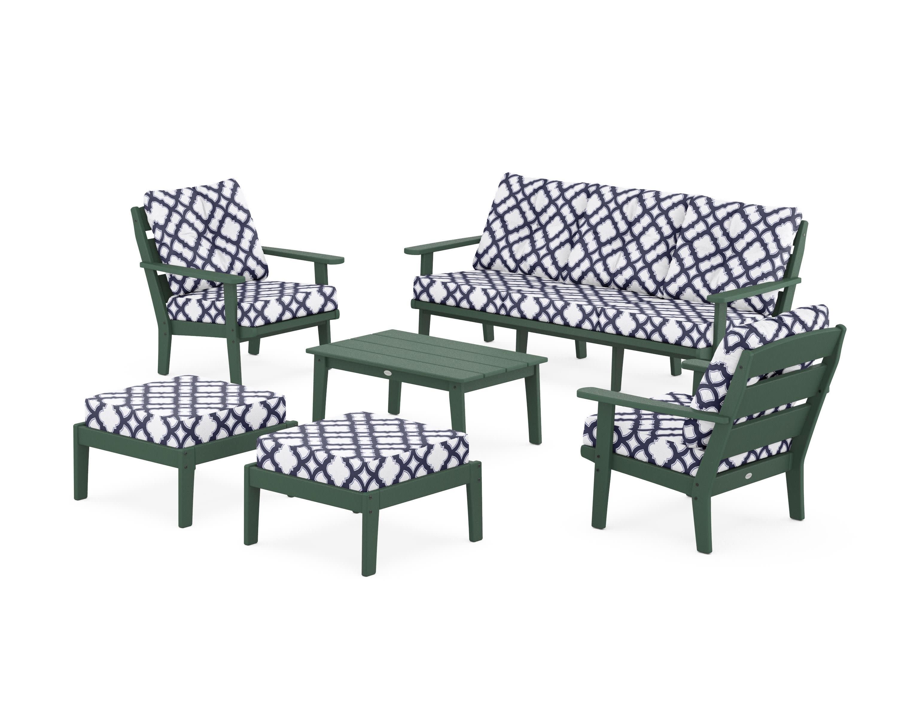 Lakeside 6-Piece Lounge Sofa Set in Green / Trellis Navy