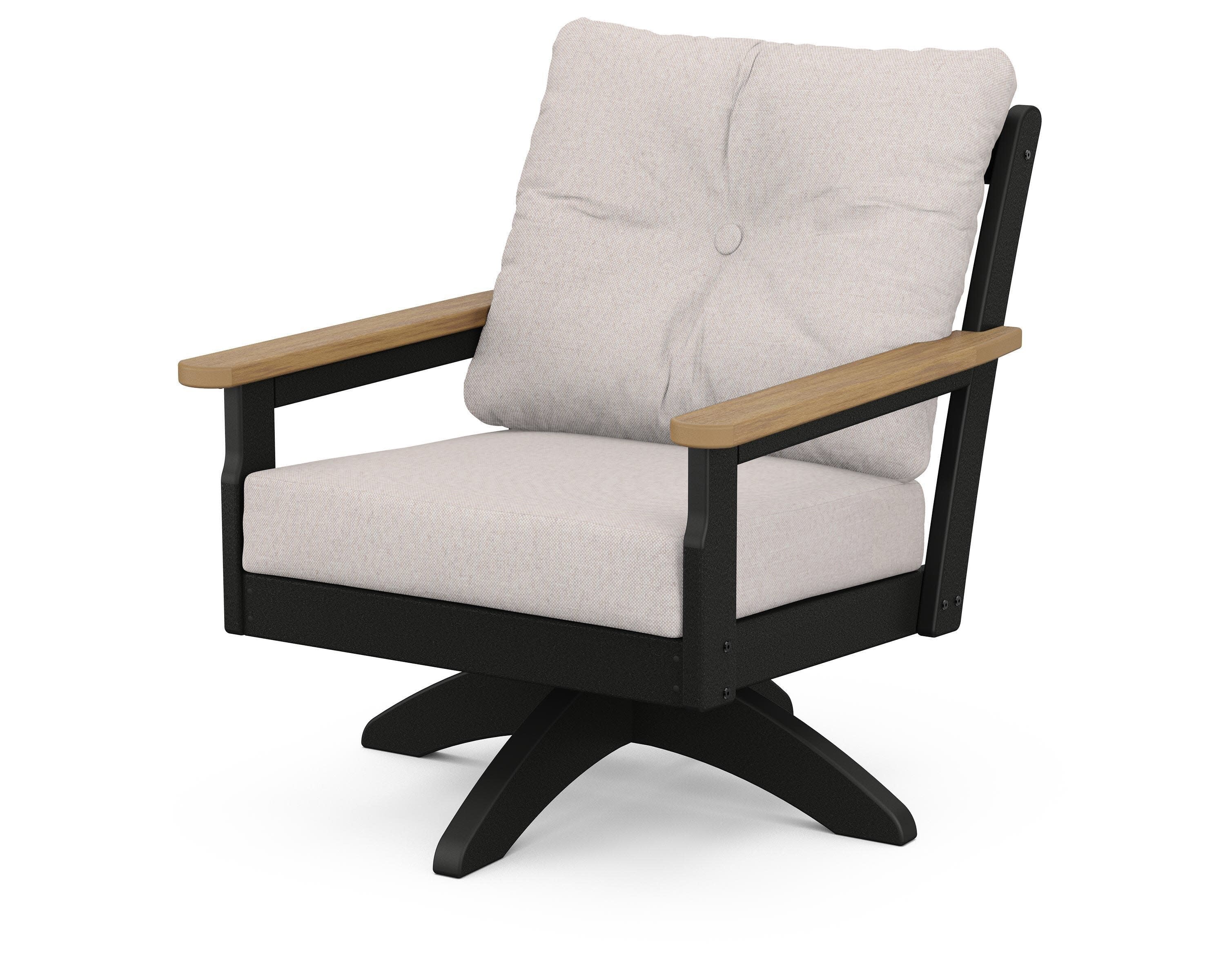Vineyard Deep Seating Swivel Chair in Black / Natural / Dune Burlap