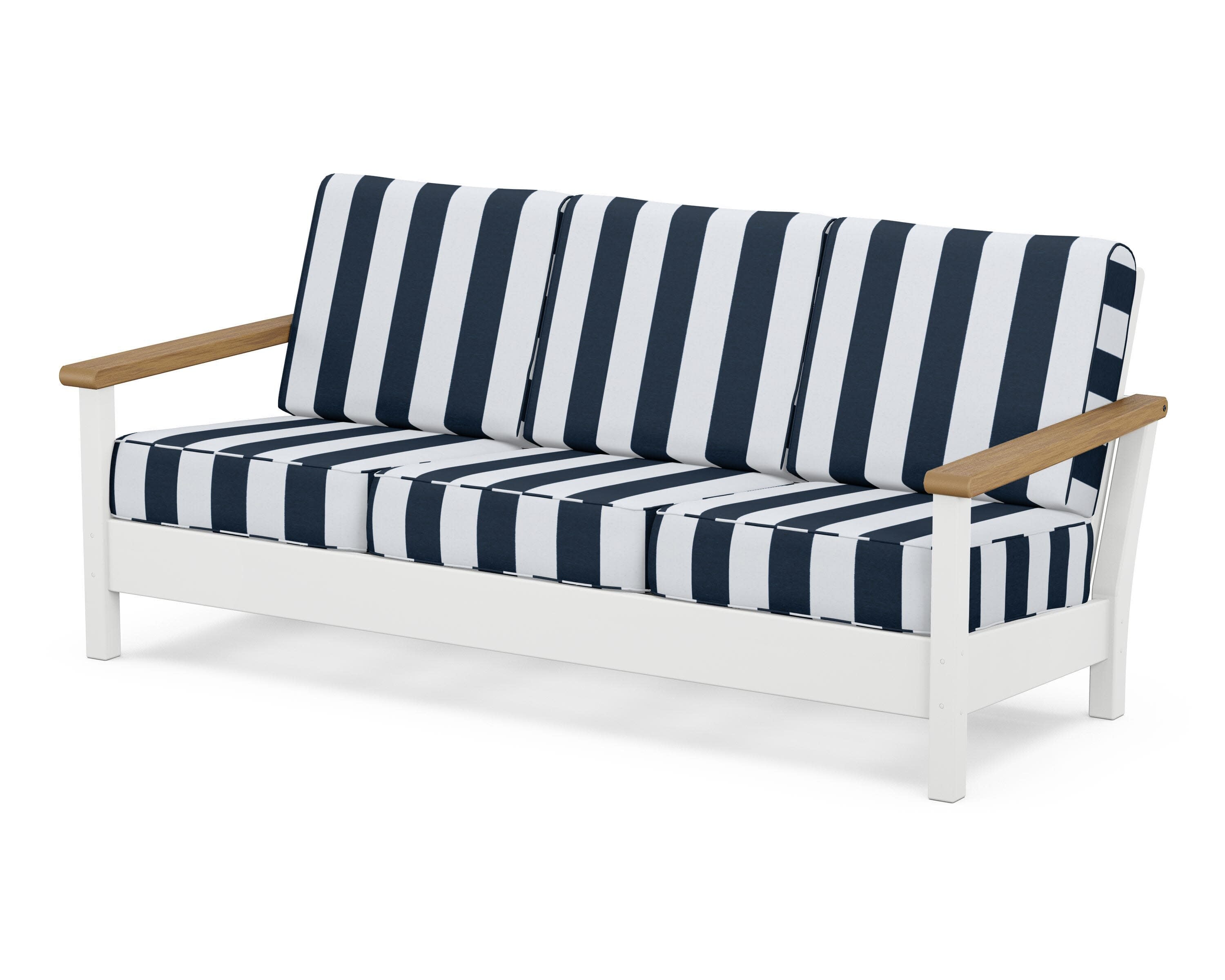 Harbour Deep Seating Sofa in White / Natural / Cabana Stripe Marine Indigo