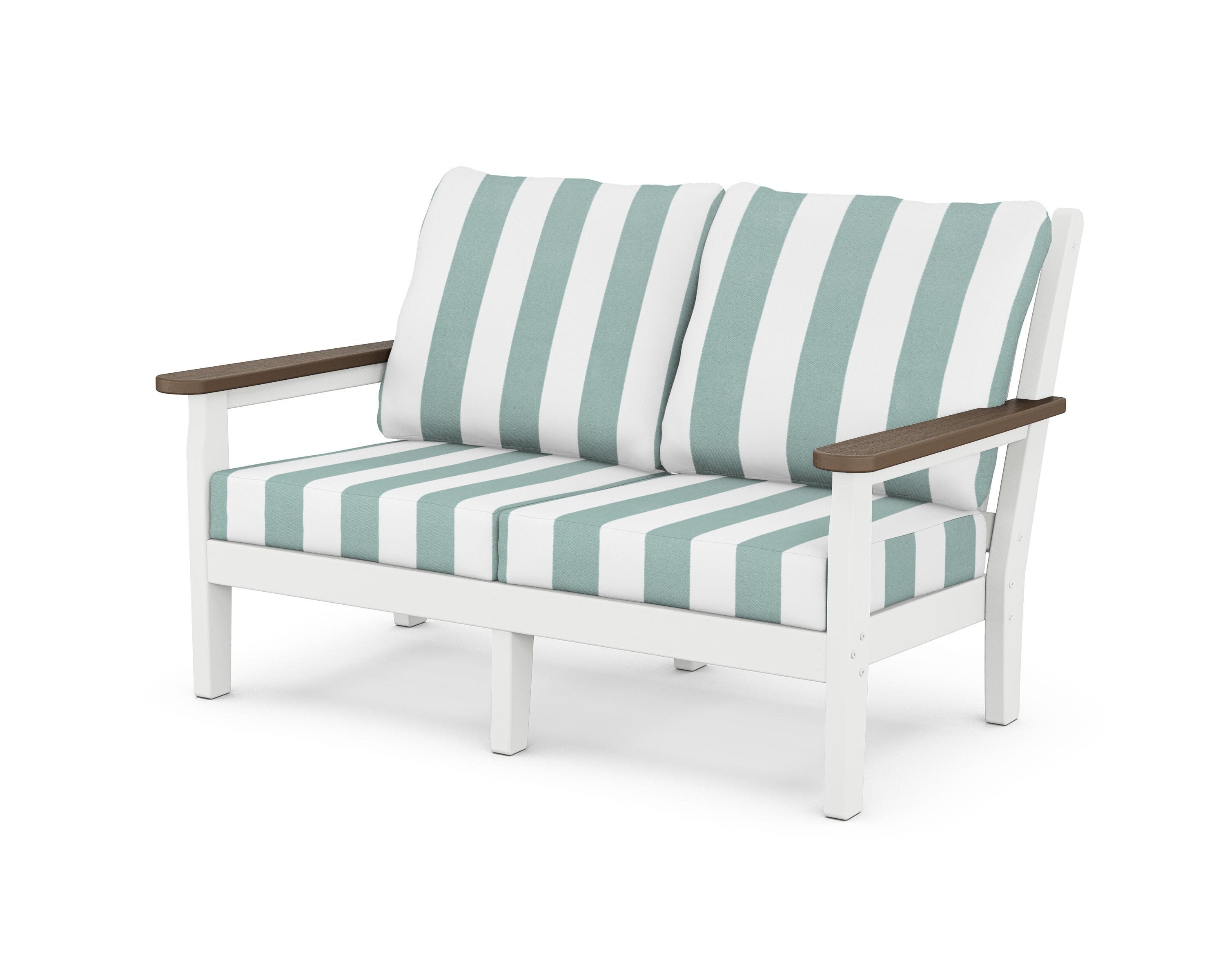 Chippendale Deep Seating Loveseat in White / Kona / Cabana Stripe Glacier Spa