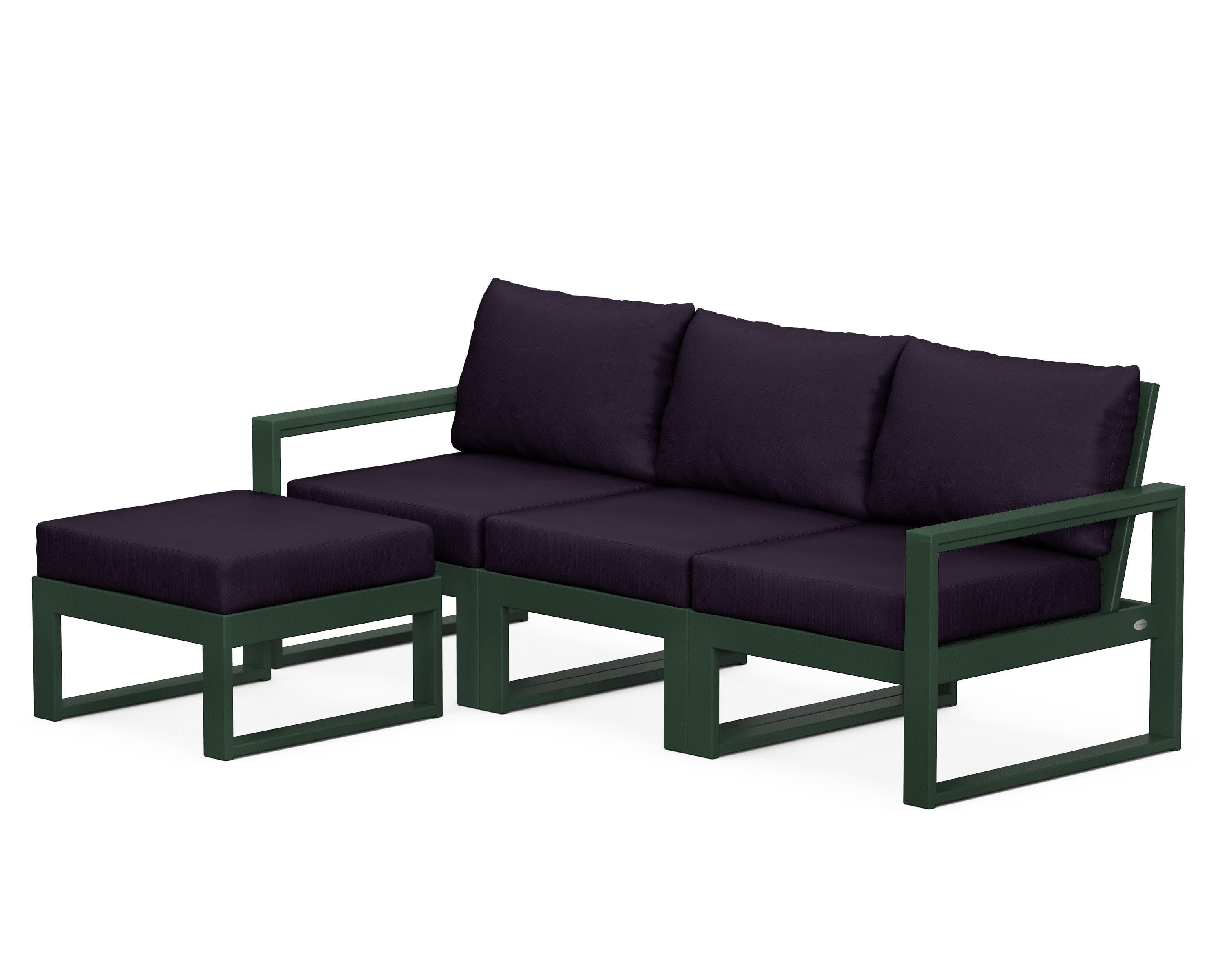EDGE 4-Piece Modular Deep Seating Set with Ottoman in Green / Navy Linen