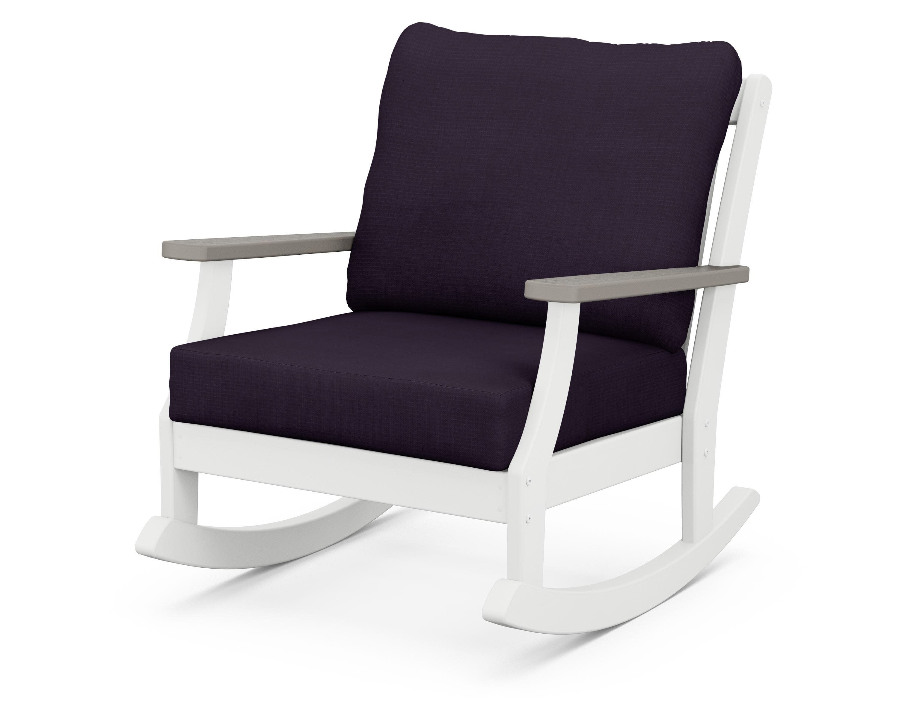 Braxton Deep Seating Rocking Chair in White / Driftwood / Navy Linen