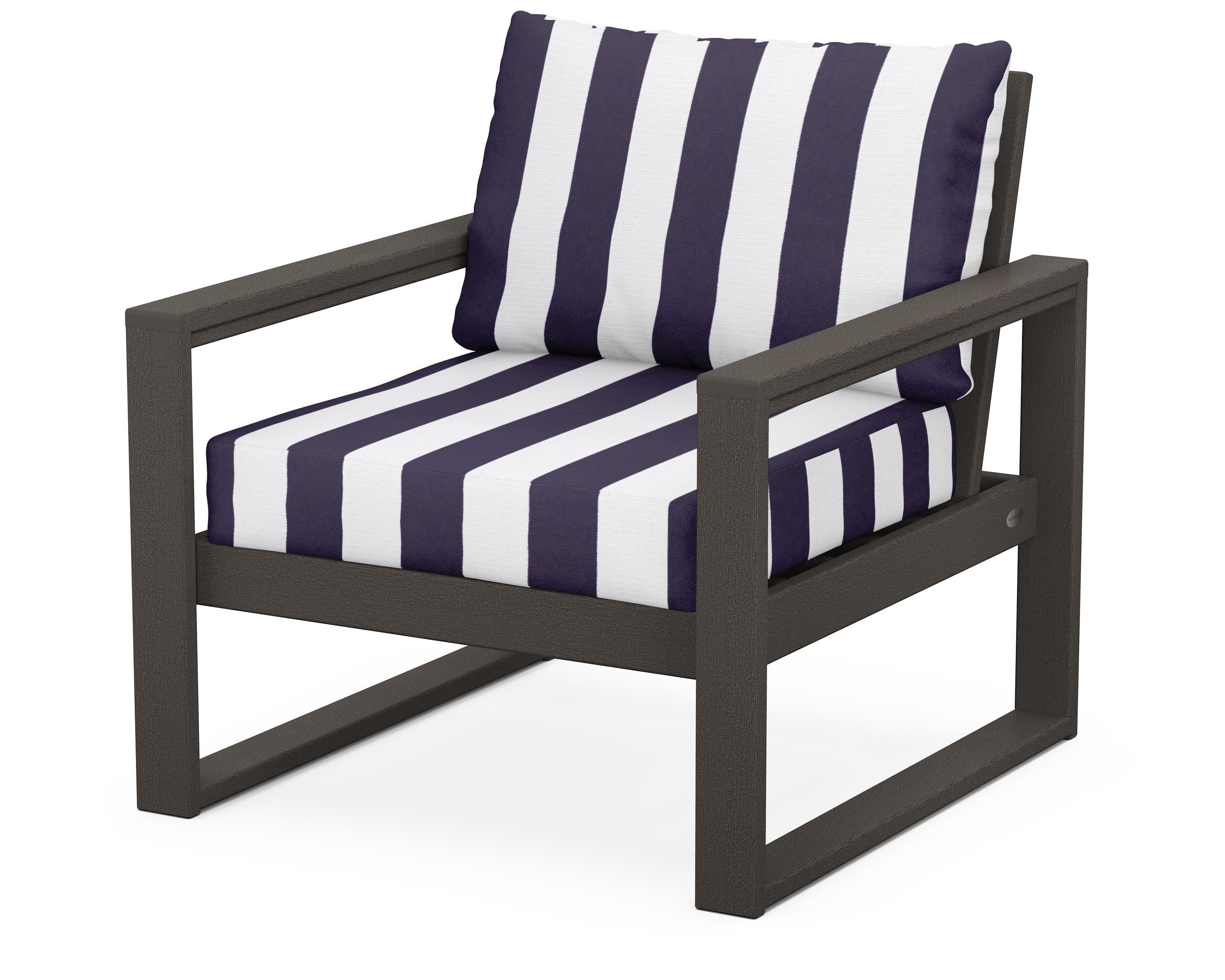 EDGE Club Chair in Vintage Coffee / Cabana Stripe Navy