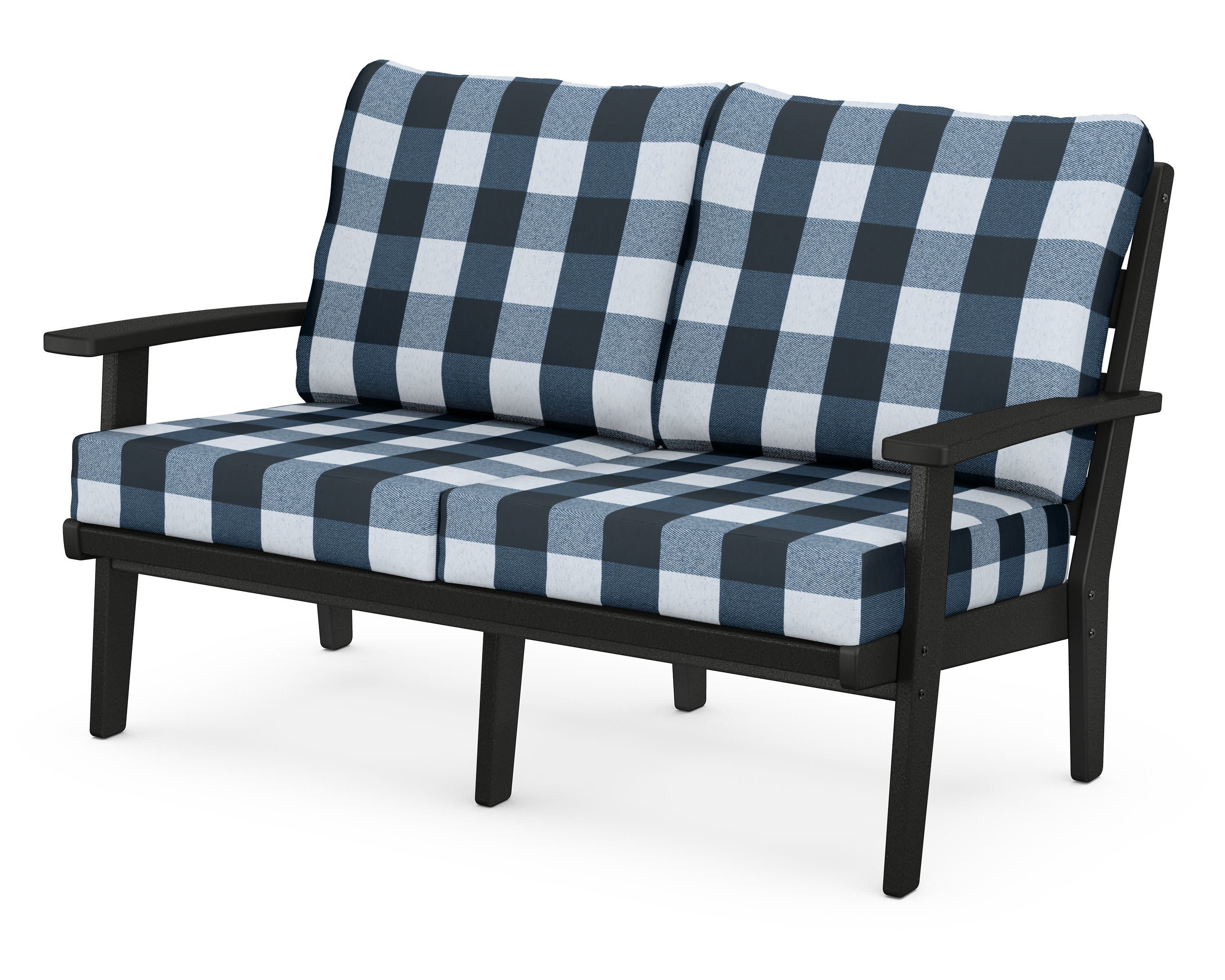 Grant Park Deep Seating Loveseat in Black / Buffalo Plaid Marine Indigo