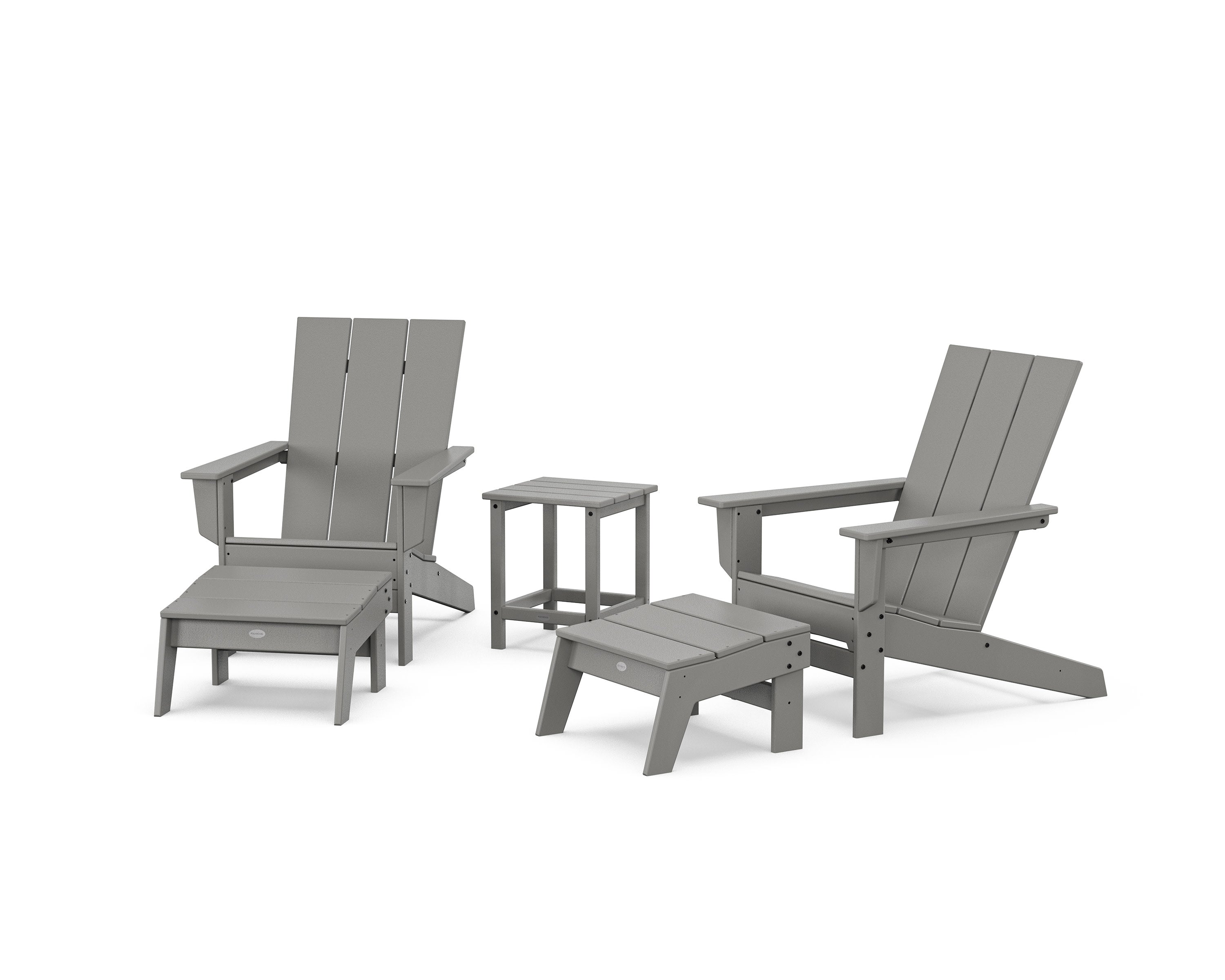5-Piece Modern Studio Adirondack Set with Ottomans and Side Table in Slate Grey