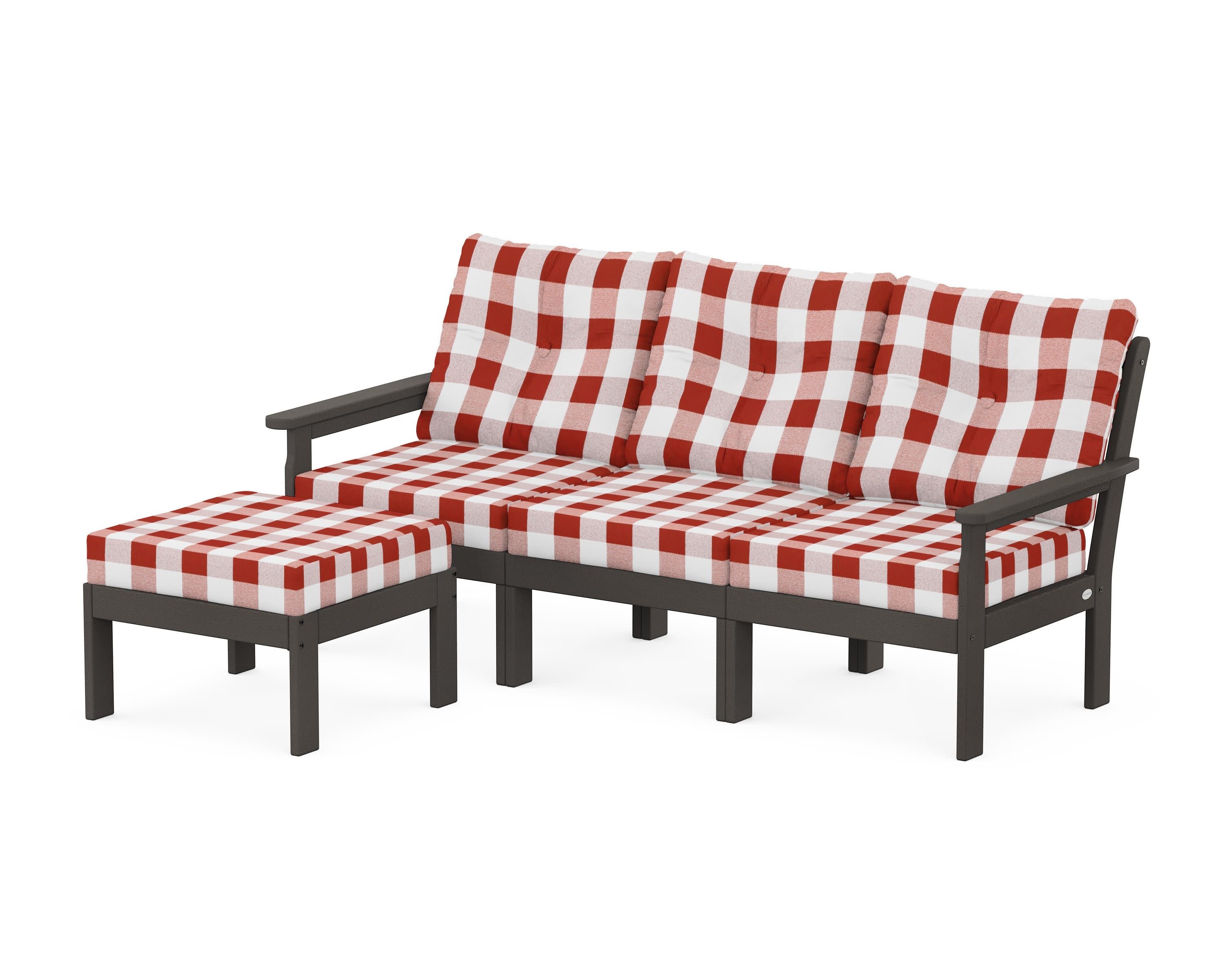 Vineyard 4-Piece Sectional with Ottoman in Vintage Coffee / Buffalo Plaid Crimson