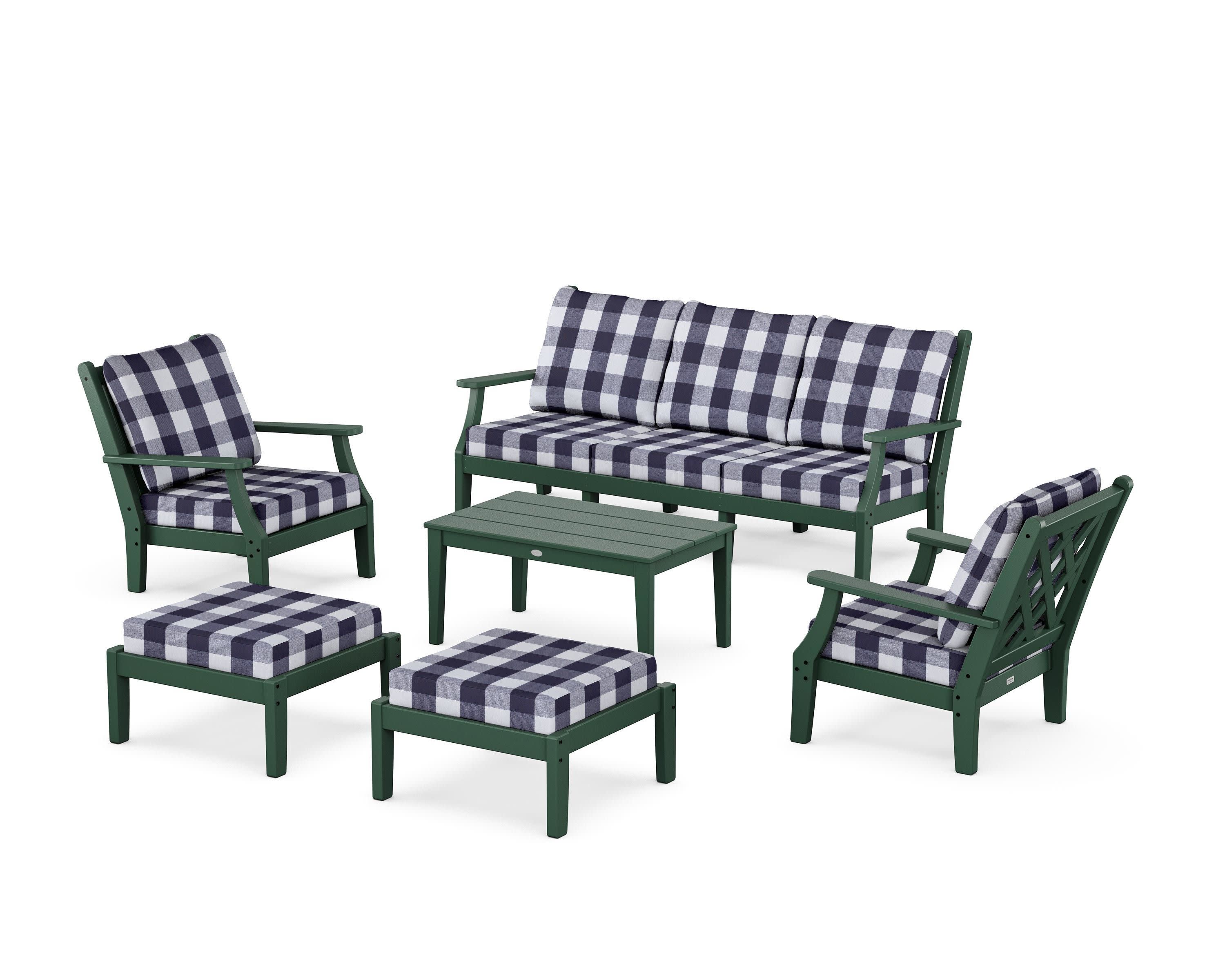 Wovendale 6-Piece Lounge Sofa Set in Green / Buffalo Plaid Navy