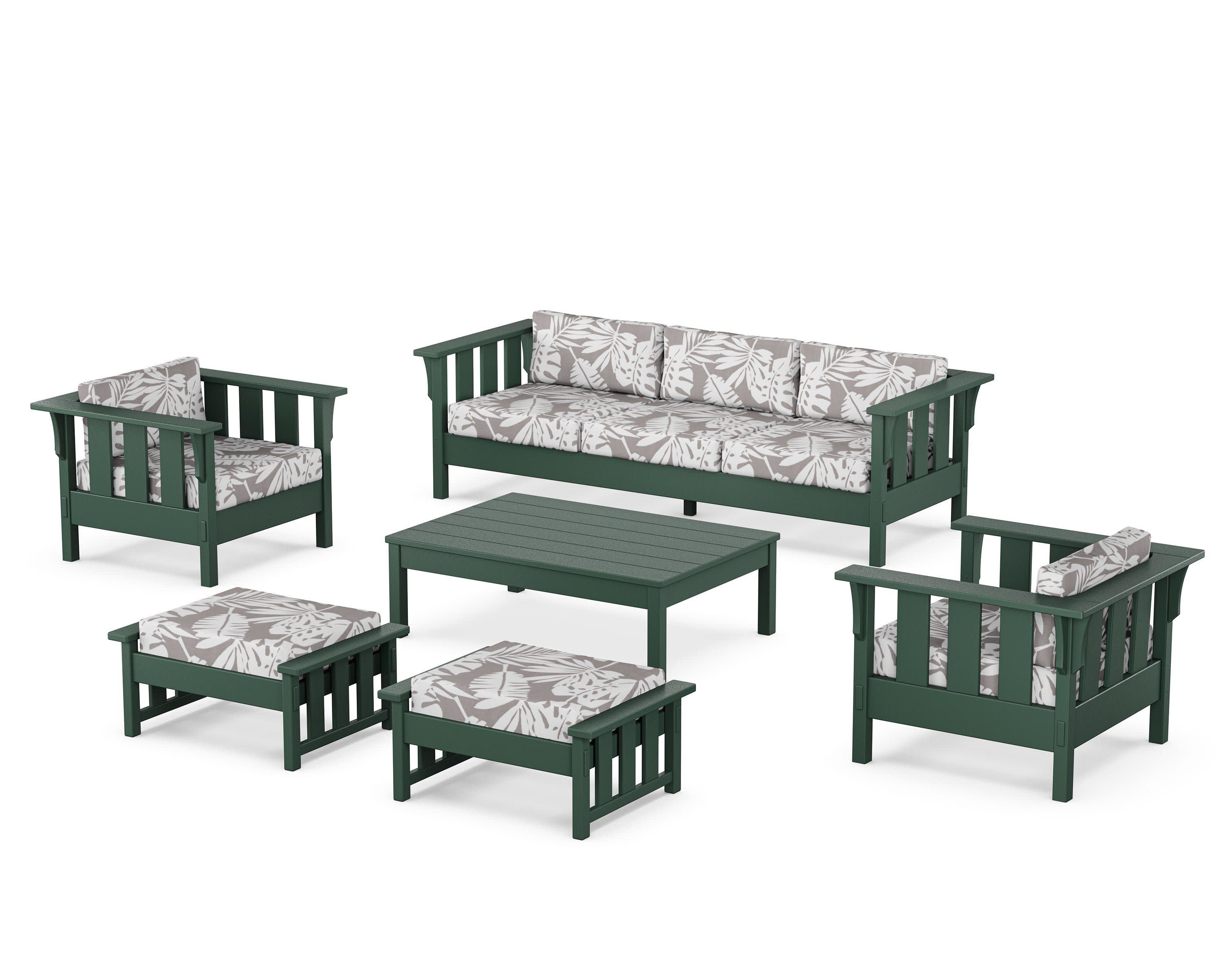 Acadia 6-Piece Lounge Sofa Set in Green / Leaf Grey Mist