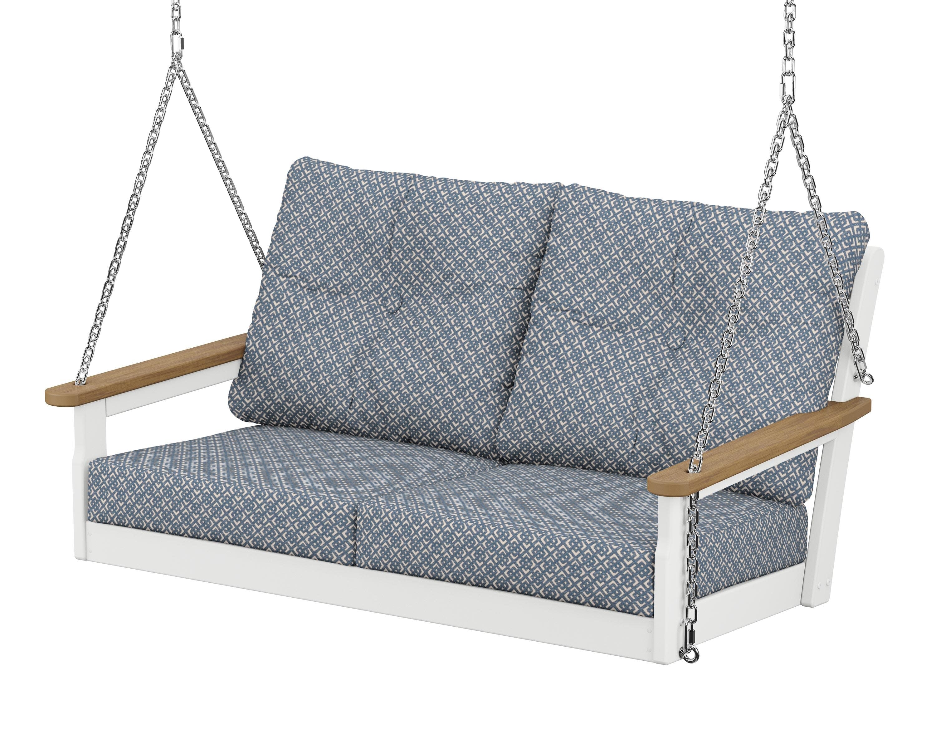 Vineyard Deep Seating Swing in White / Natural / Hopscotch