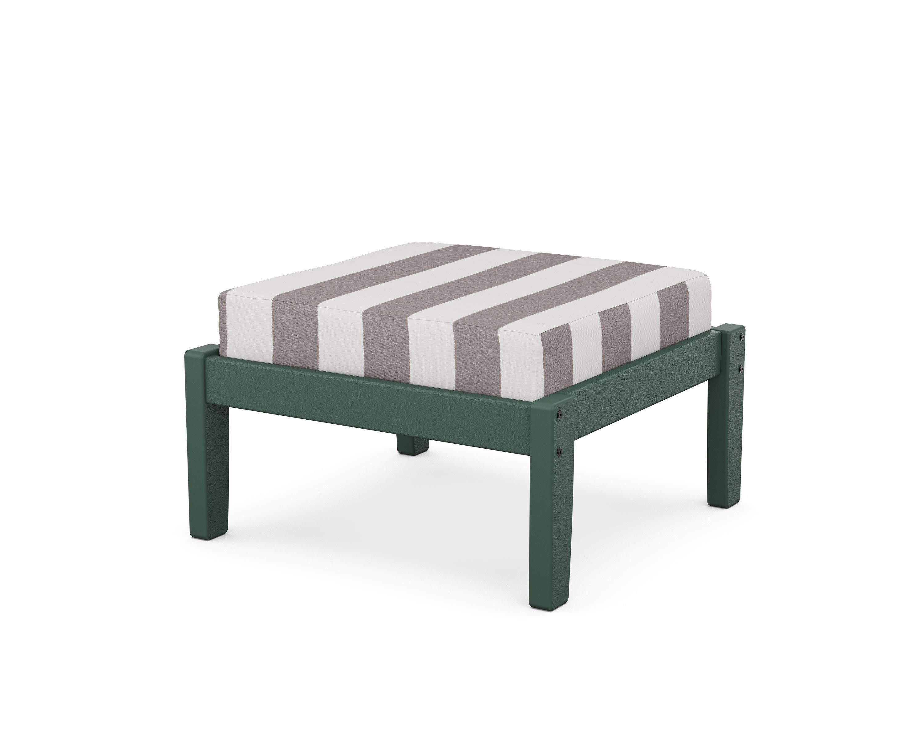 Deep Seating Ottoman in Green / Cabana Stripe Grey Mist
