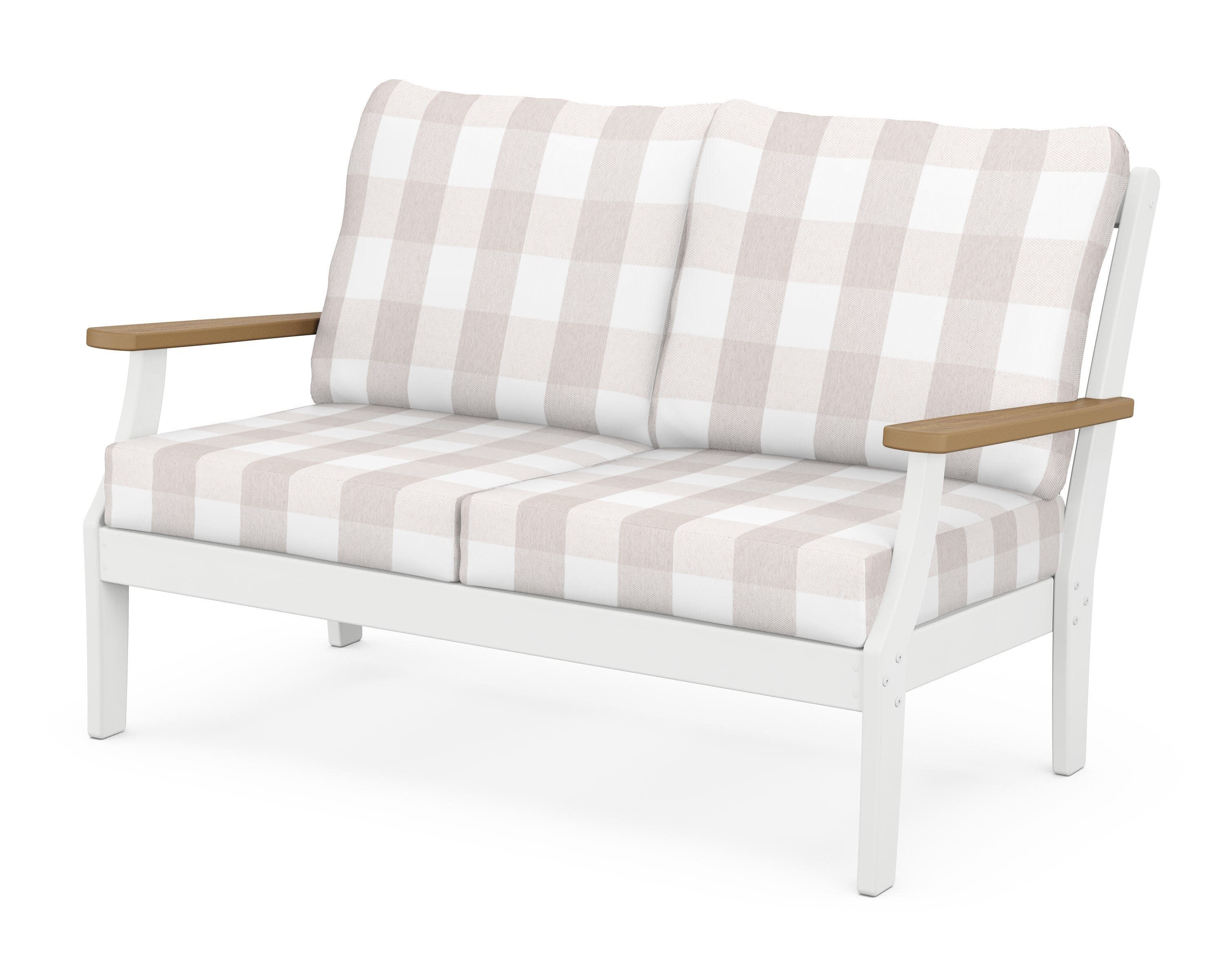 Braxton Deep Seating Loveseat in White / Natural / Buffalo Plaid Dune Burlap