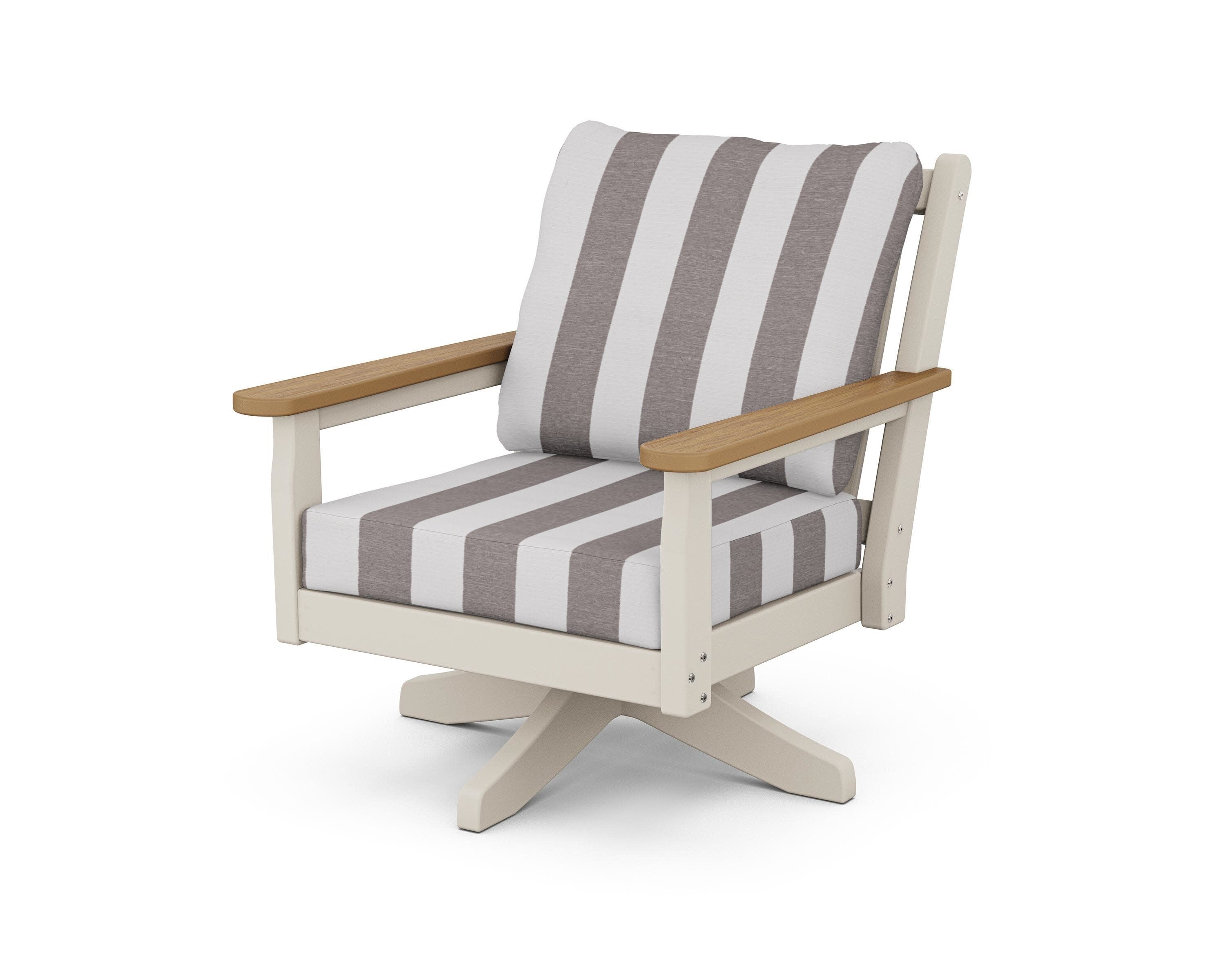 Chippendale Deep Seating Swivel Chair in Sand / Natural / Cabana Stripe Grey Mist
