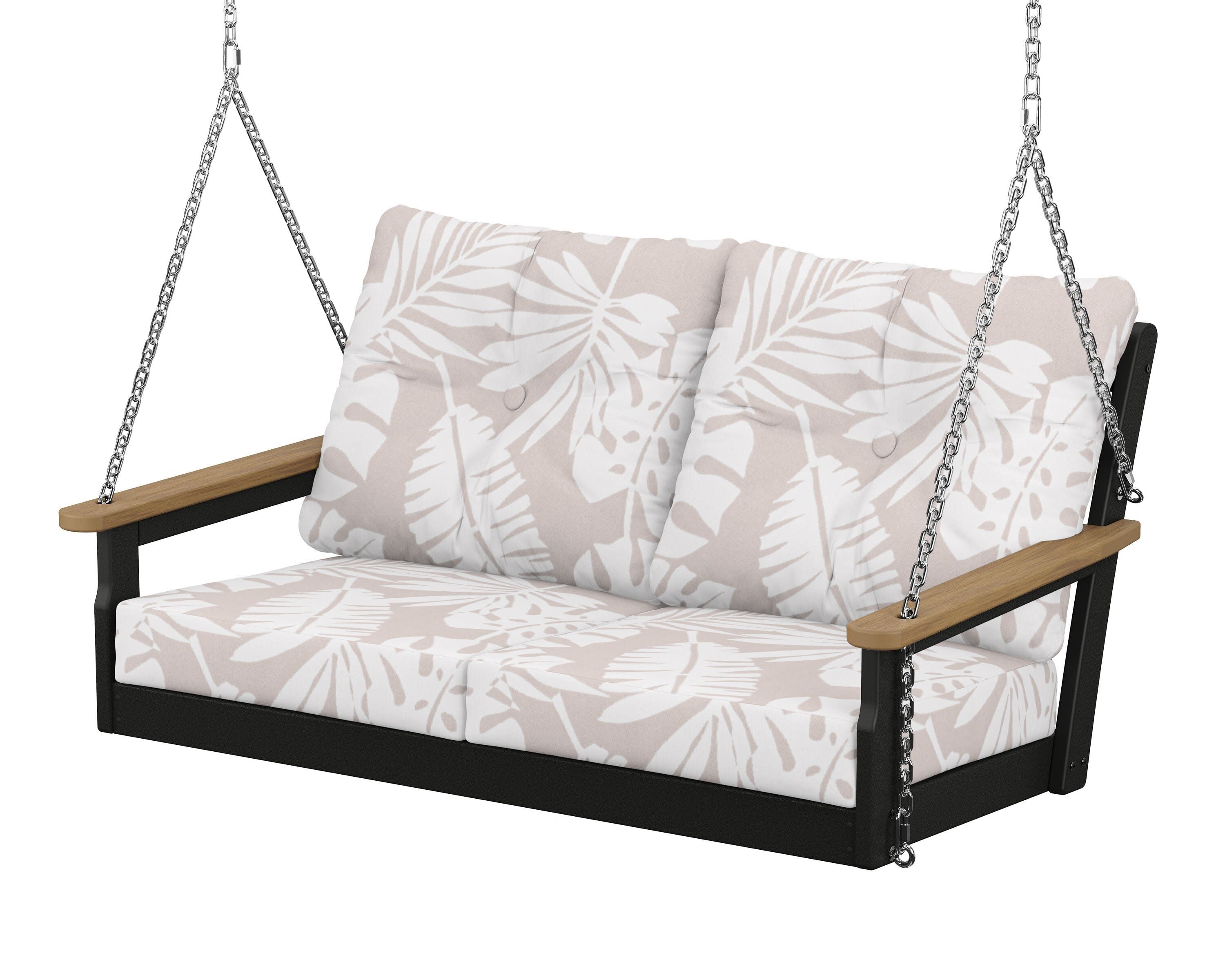Vineyard Deep Seating Swing in Black / Natural / Leaf Dune Burlap