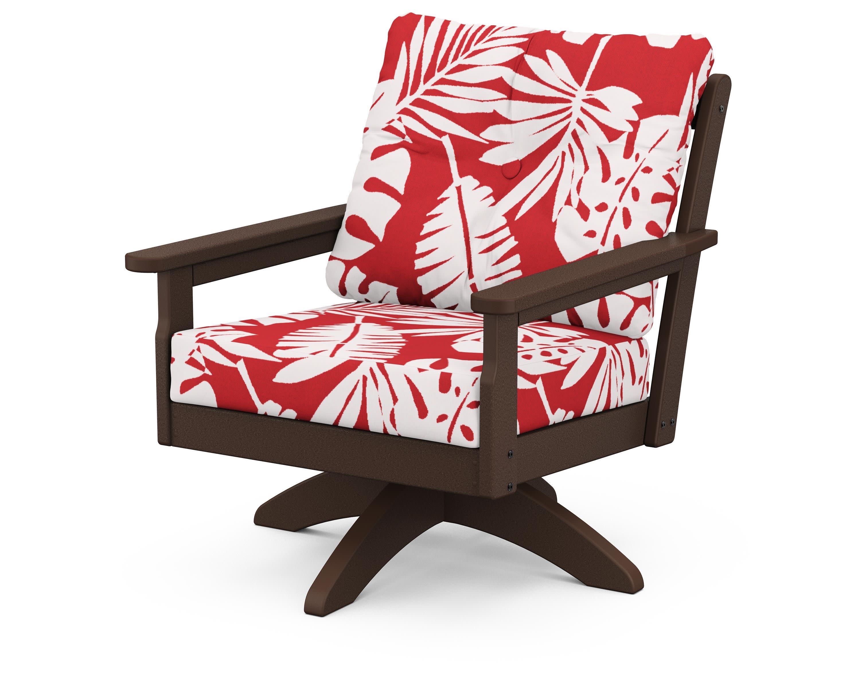 Vineyard Deep Seating Swivel Chair in Mahogany / Leaf Crimson