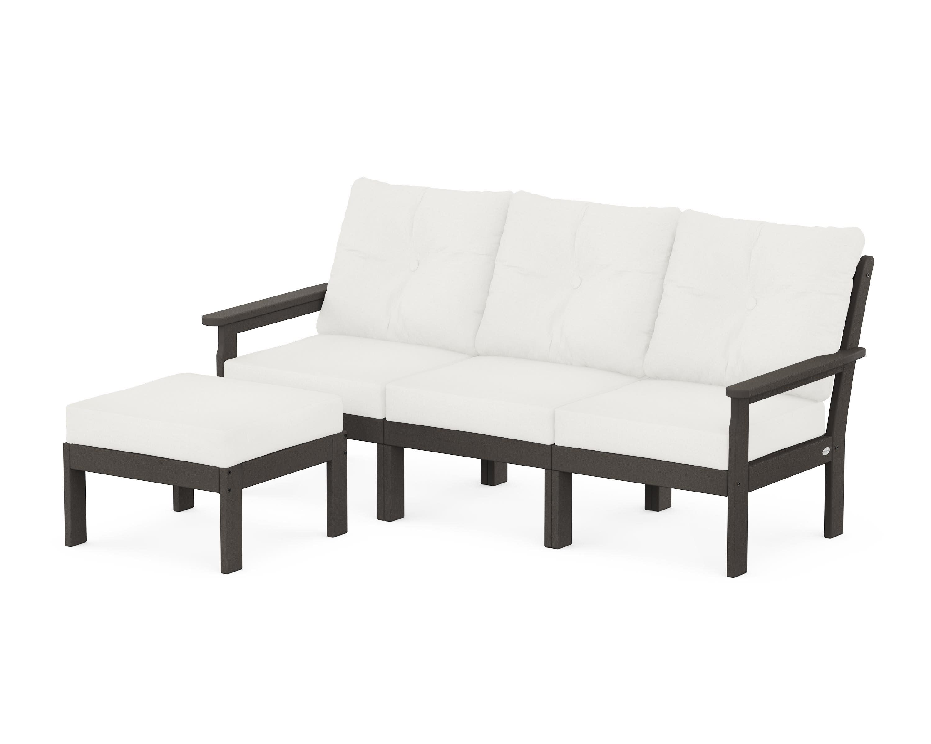 Vineyard 4-Piece Sectional with Ottoman in Vintage Coffee / Natural Linen