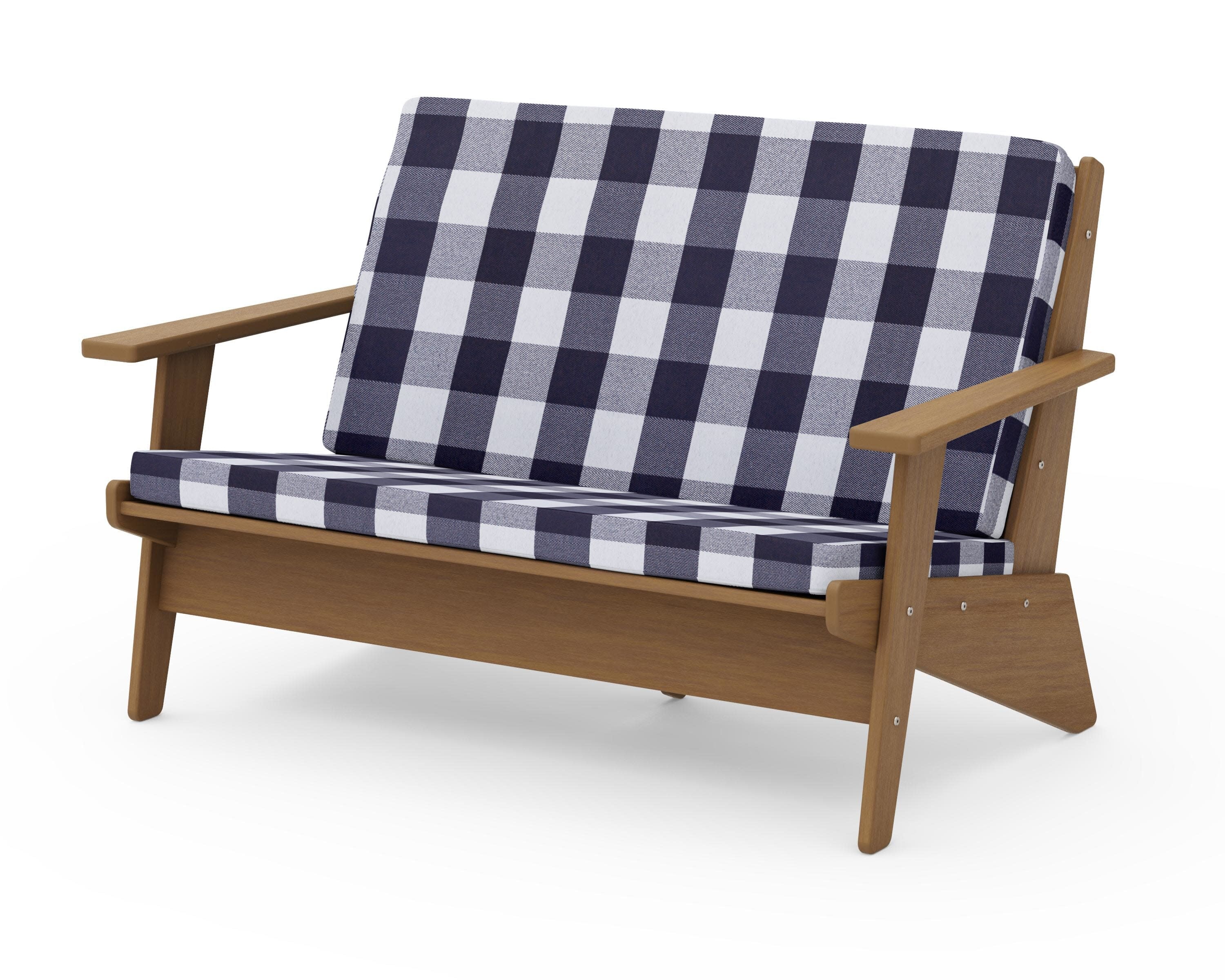 Riviera Modern Lounge Loveseat in Natural / Buffalo Plaid Navy