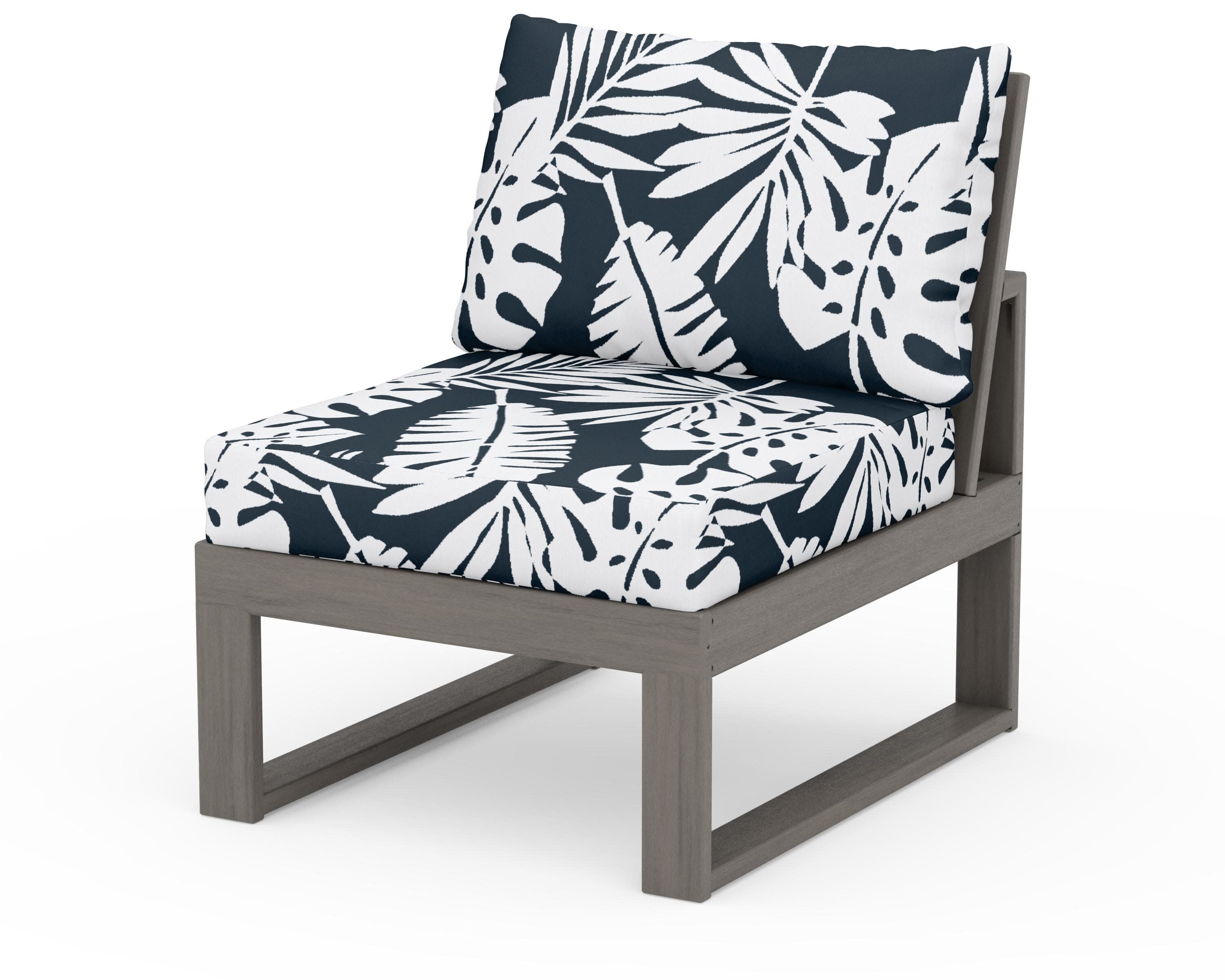 Modular Armless Chair in Driftwood / Leaf Marine Indigo