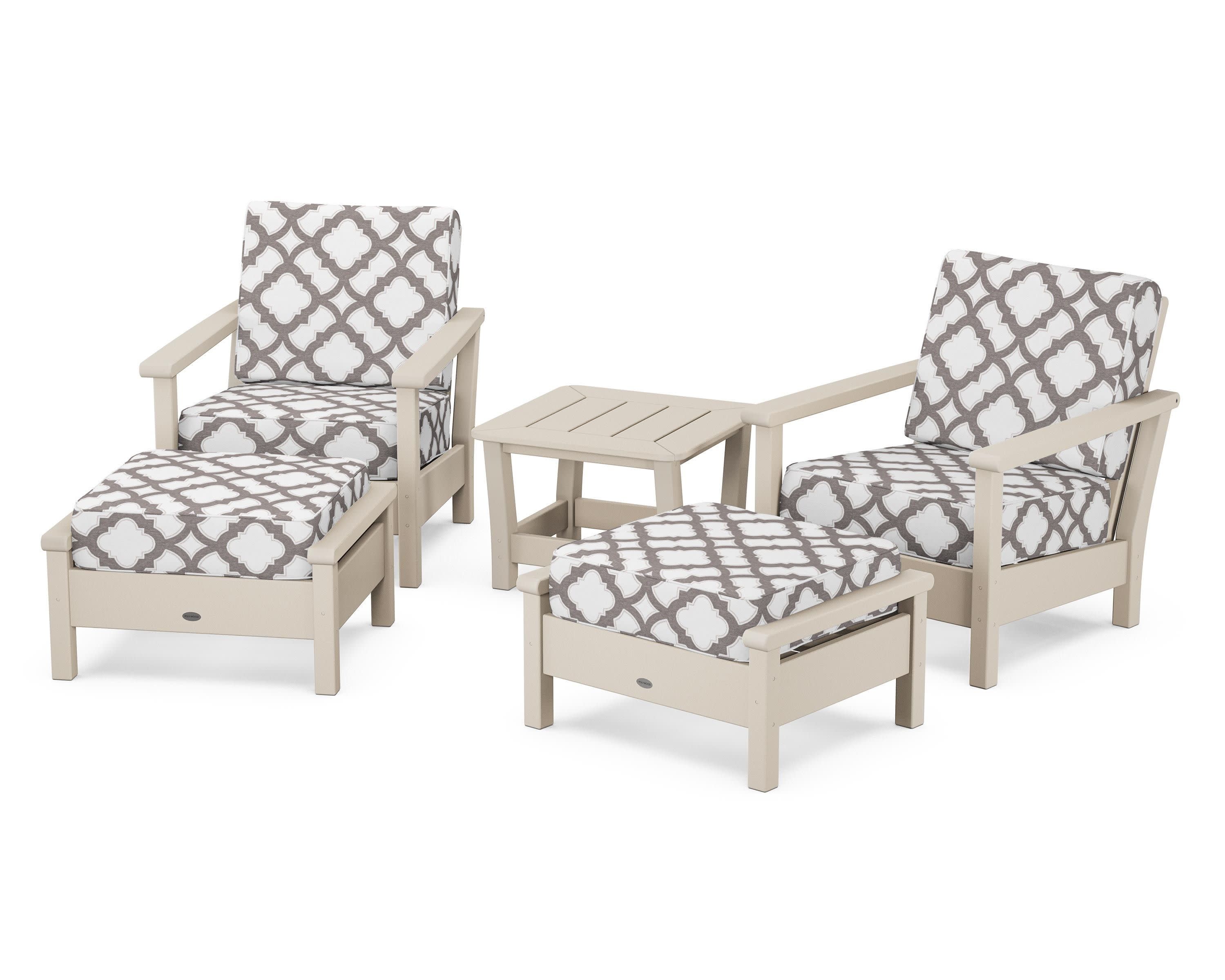 Harbour 5-Piece Deep Seating Chair Set in Sand / Trellis Grey Mist