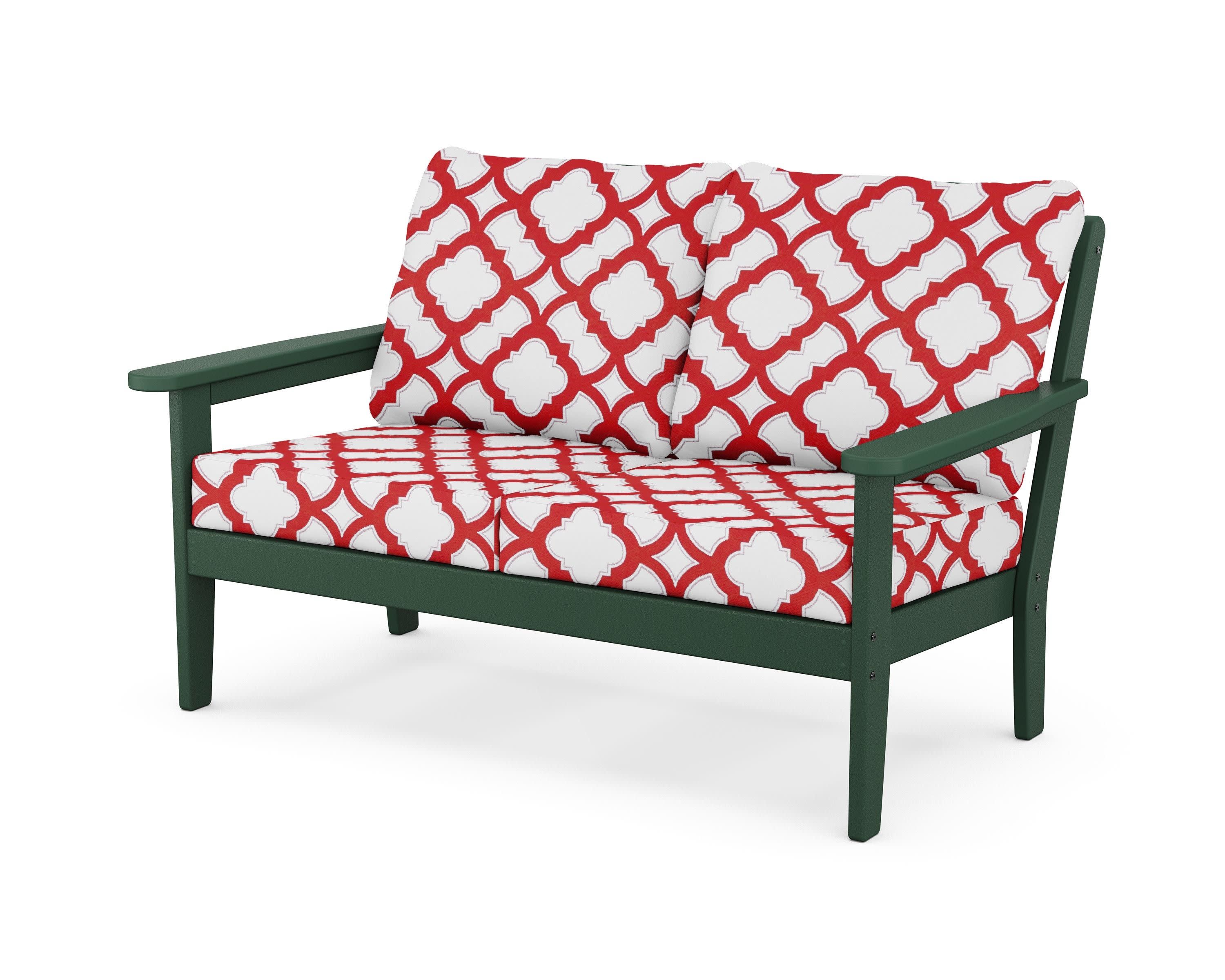 Cottage Deep Seating Loveseat in Green / Trellis Crimson