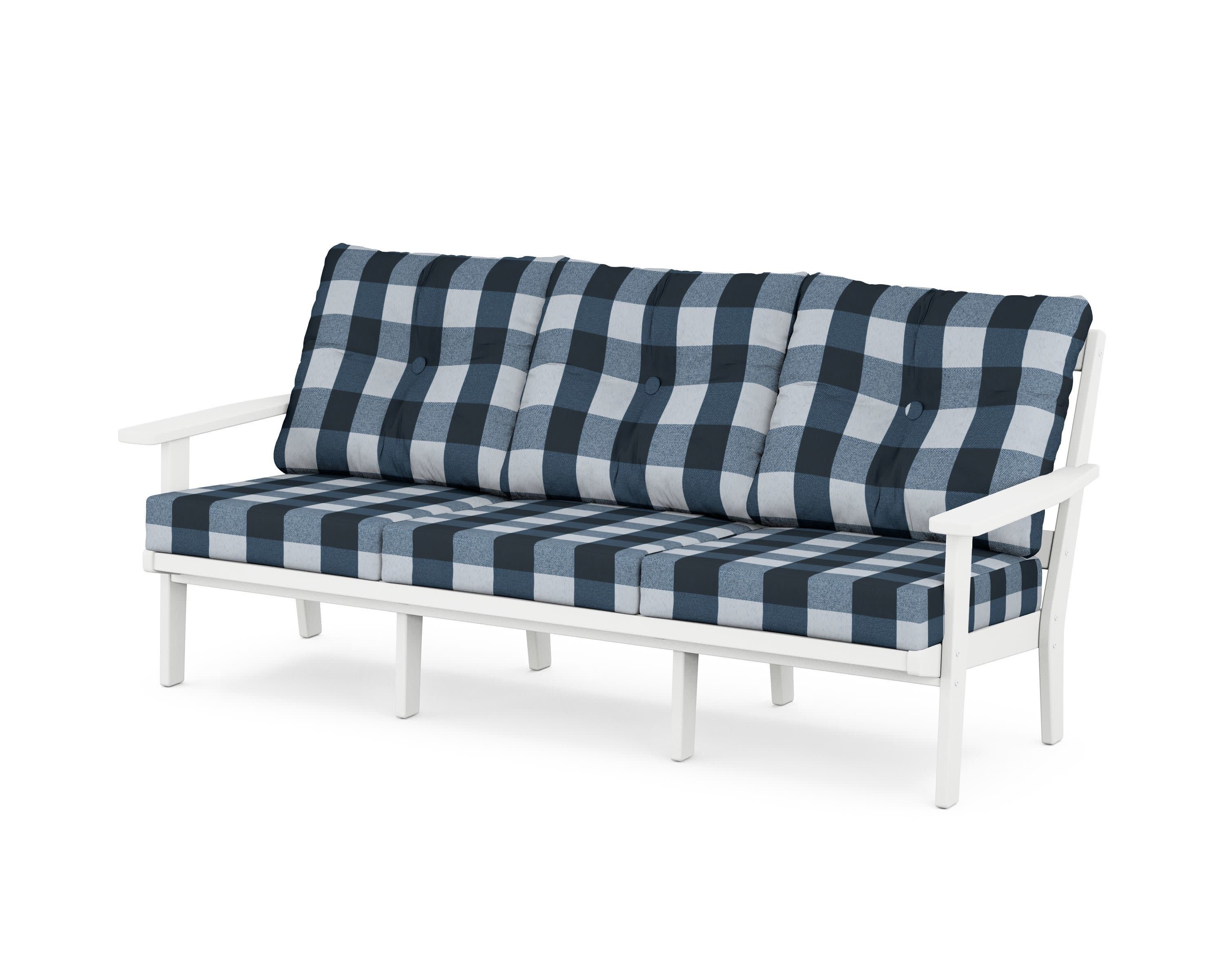 PrairieDeep Seating Sofa in White / Buffalo Plaid Marine Indigo