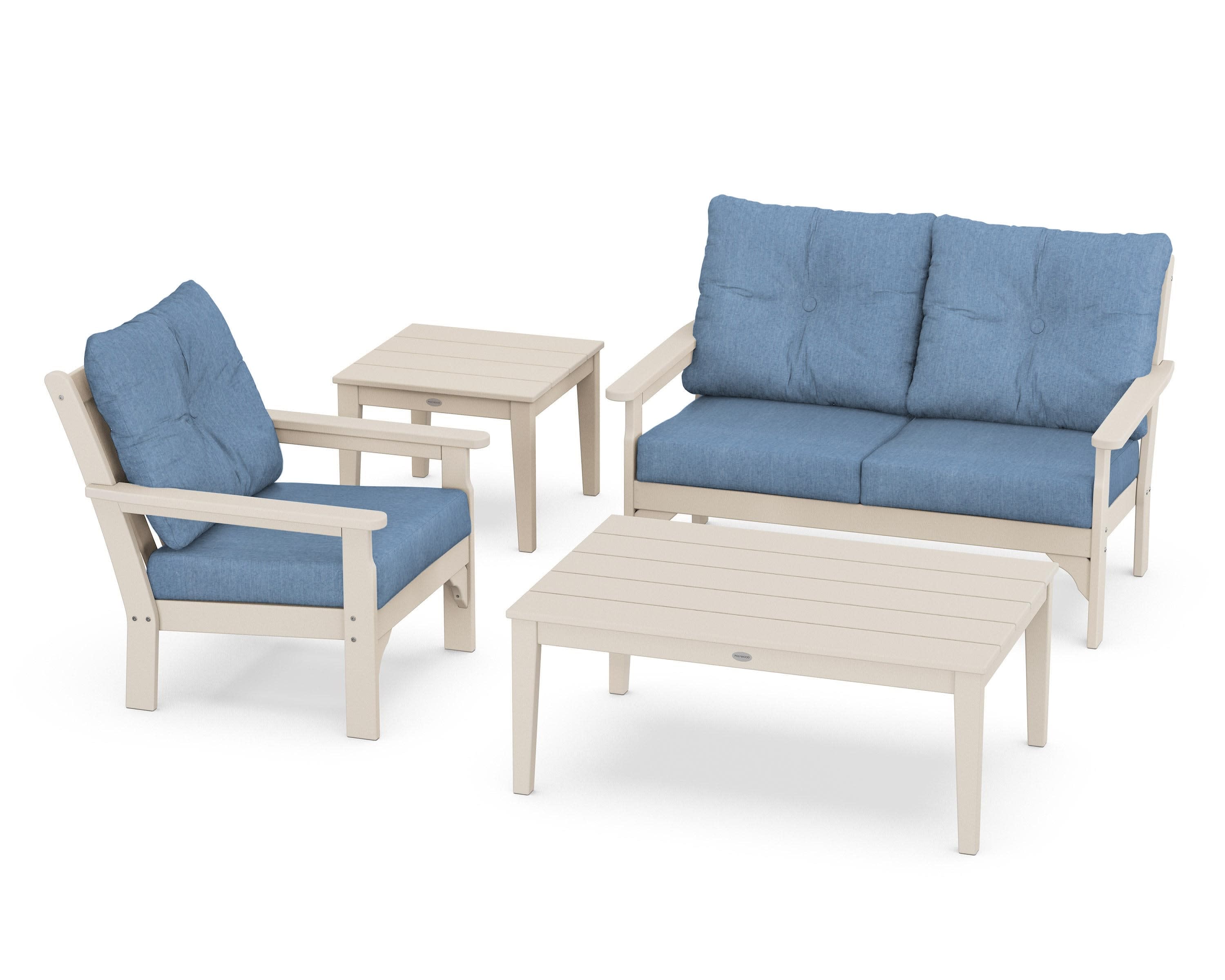 Vineyard 4-Piece Deep Seating Set in Sand / Sky Blue