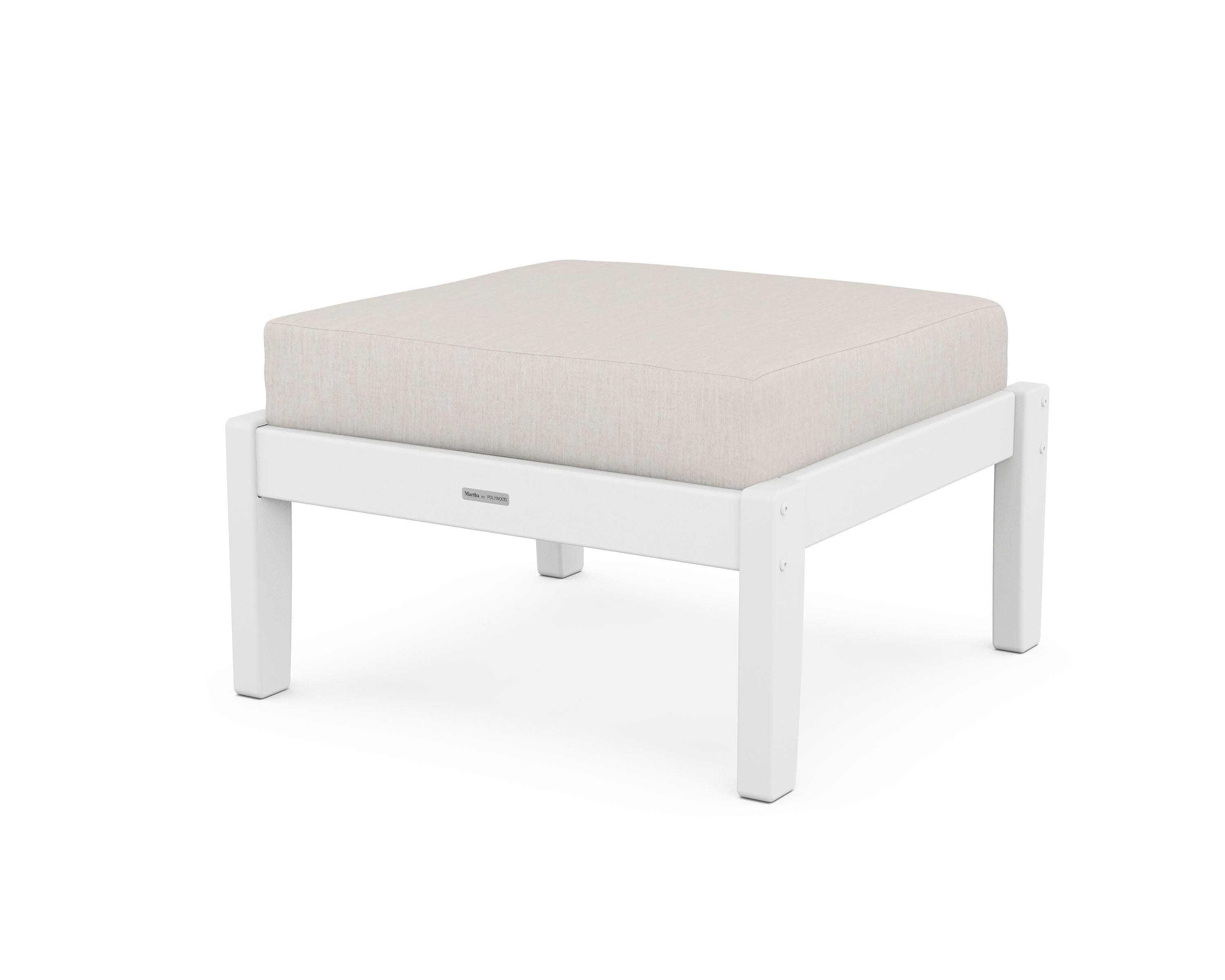 Chinoiserie Deep Seating Ottoman in White / Cast Ash