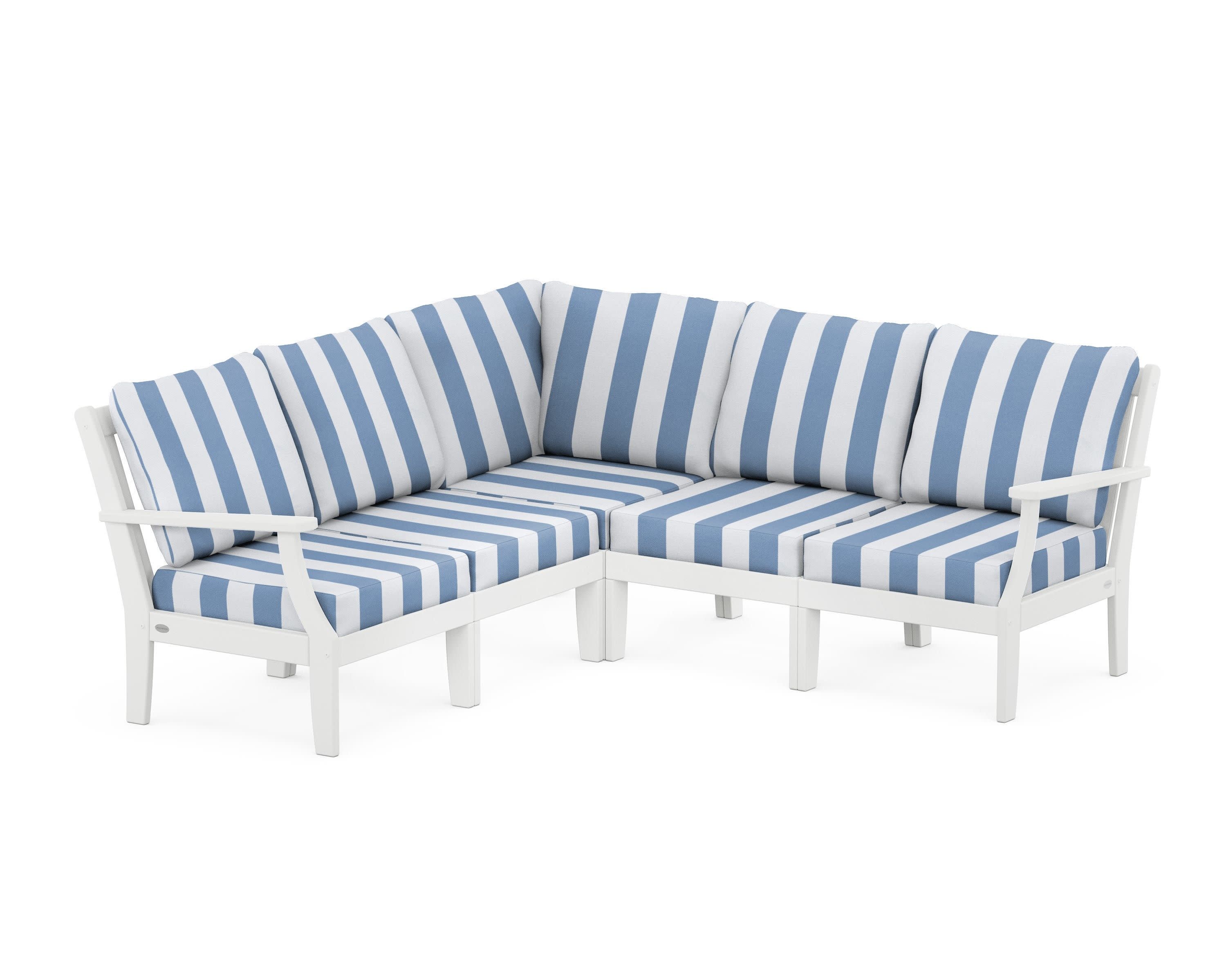 Braxton Modular 5-Piece Deep Seating Set in White / Cabana Stripe Sky Blue