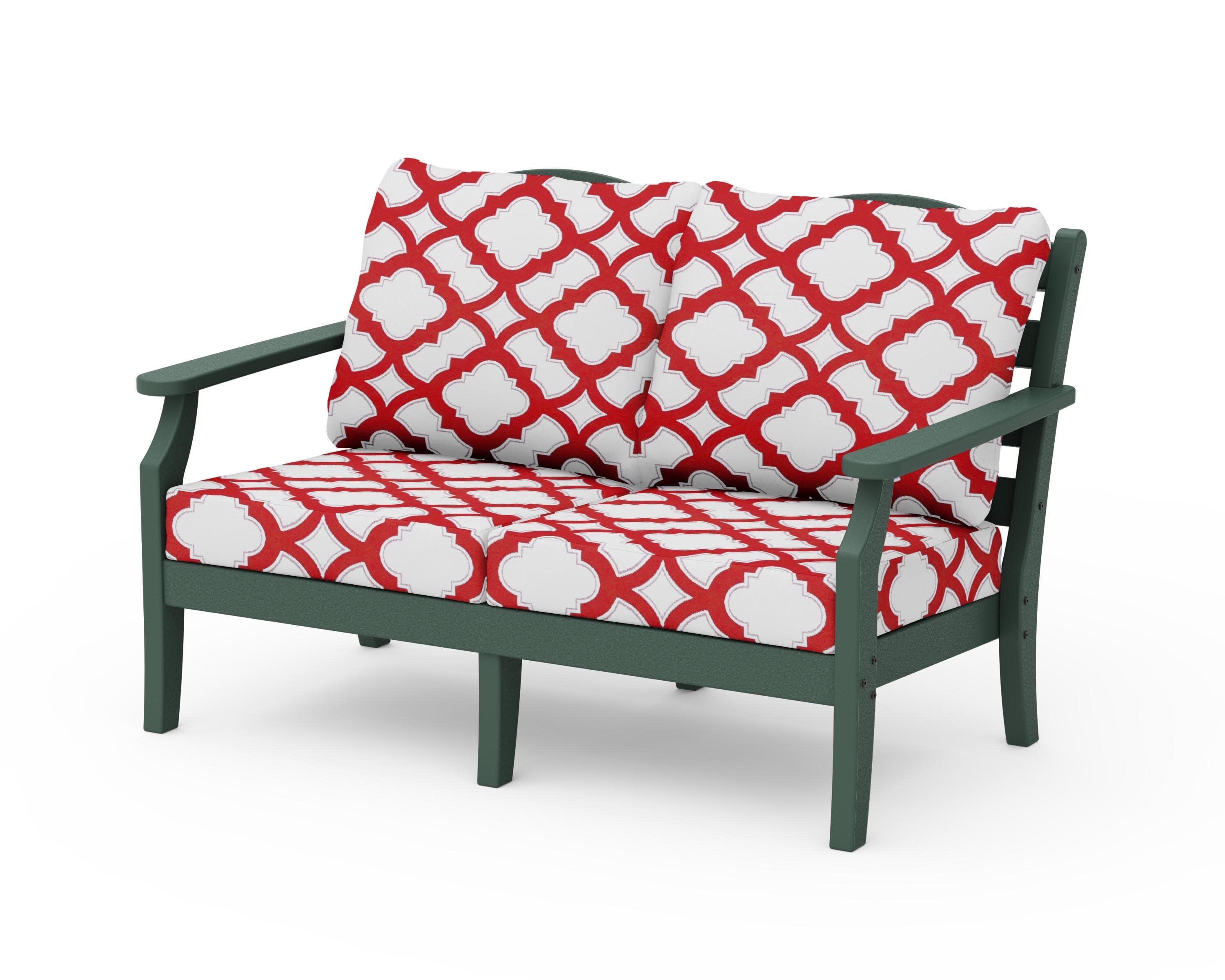 Savannah Deep Seating Loveseat in Green / Trellis Crimson