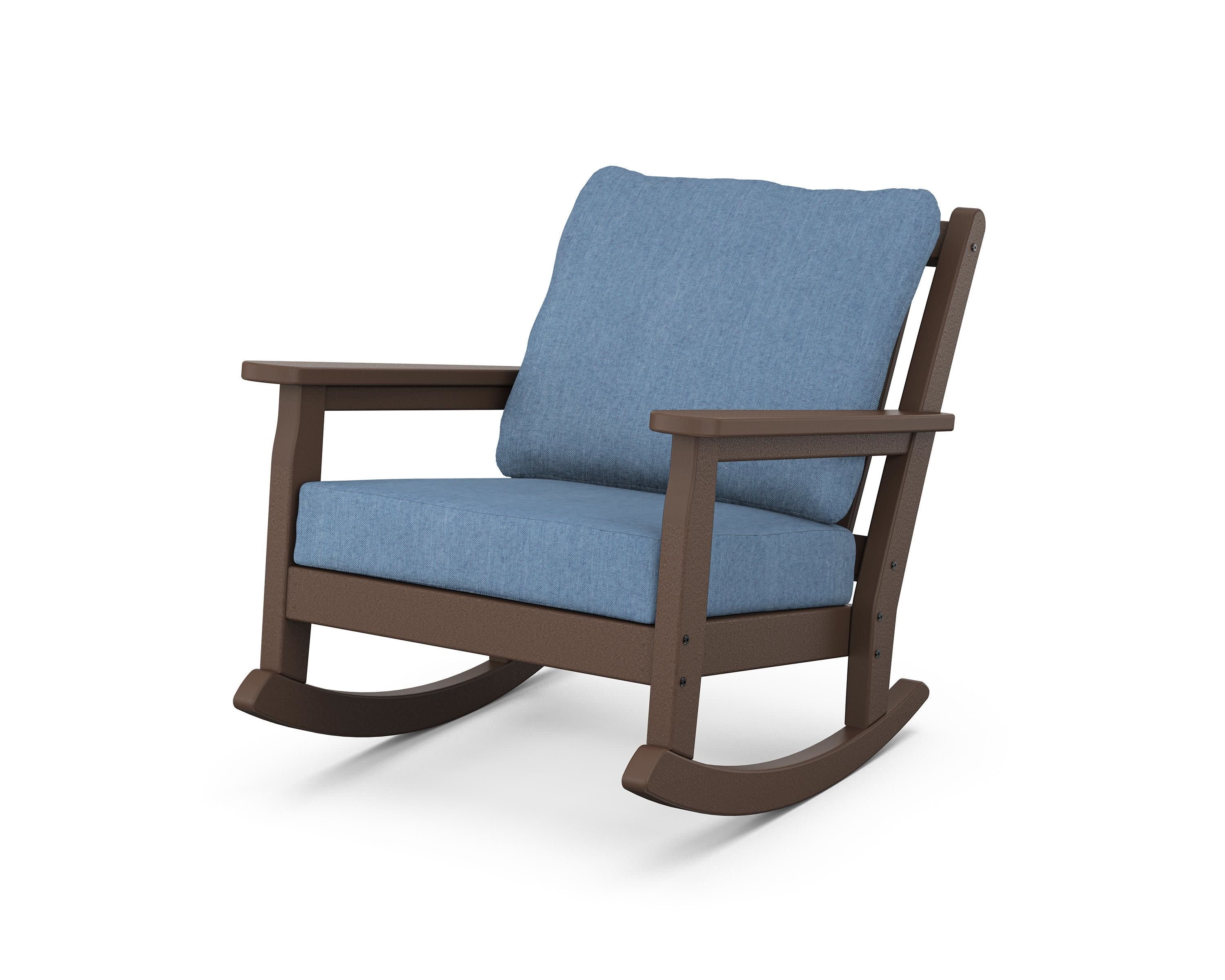 Chippendale Deep Seating Rocking Chair in Mahogany / Sky Blue
