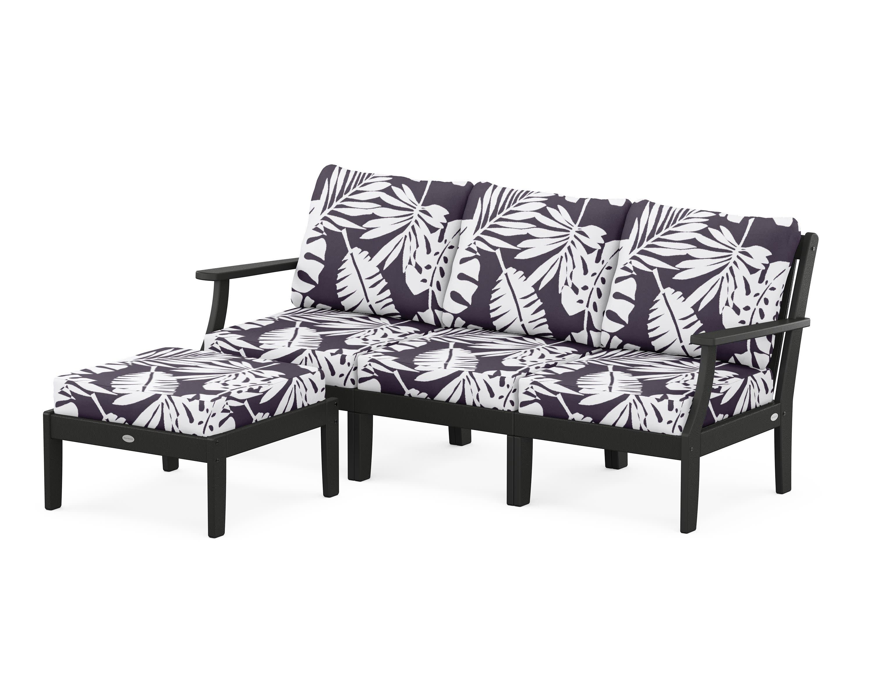 Braxton Modular 4-Piece Deep Seating Set with Ottoman in Black / Leaf Navy