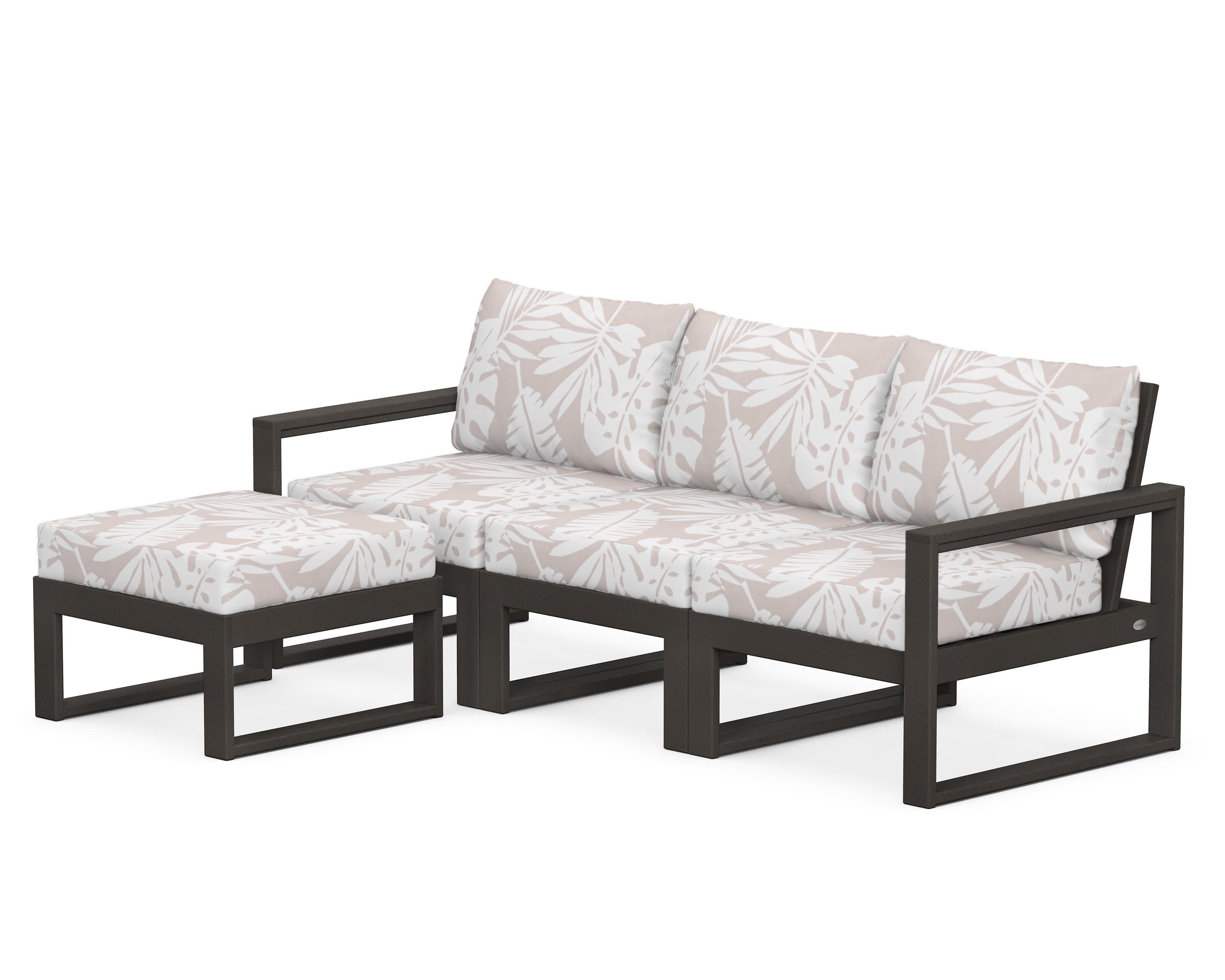 EDGE 4-Piece Modular Deep Seating Set with Ottoman in Vintage Coffee / Leaf Dune Burlap