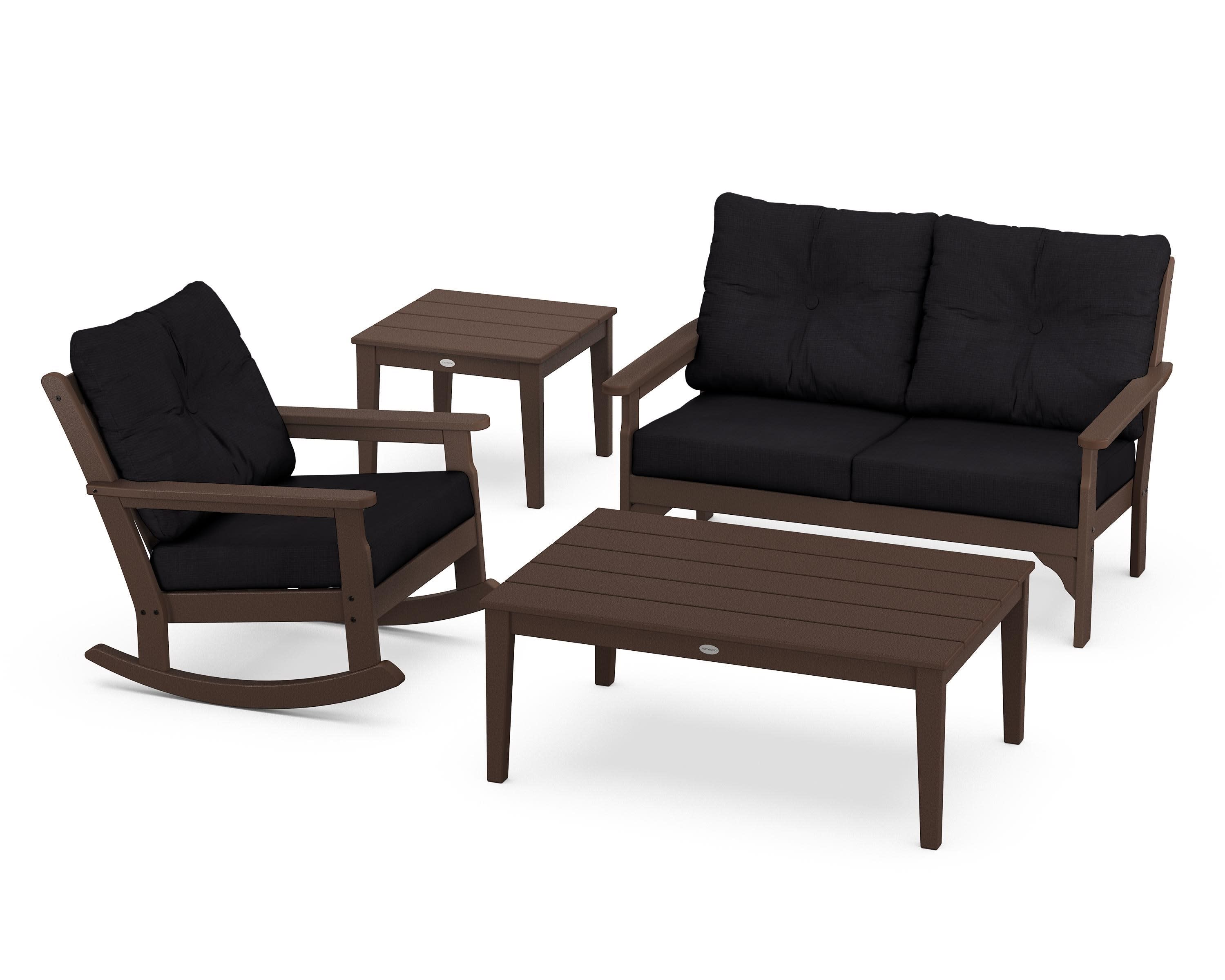 Vineyard 4-Piece Deep Seating Rocker Set in Mahogany / Midnight Linen
