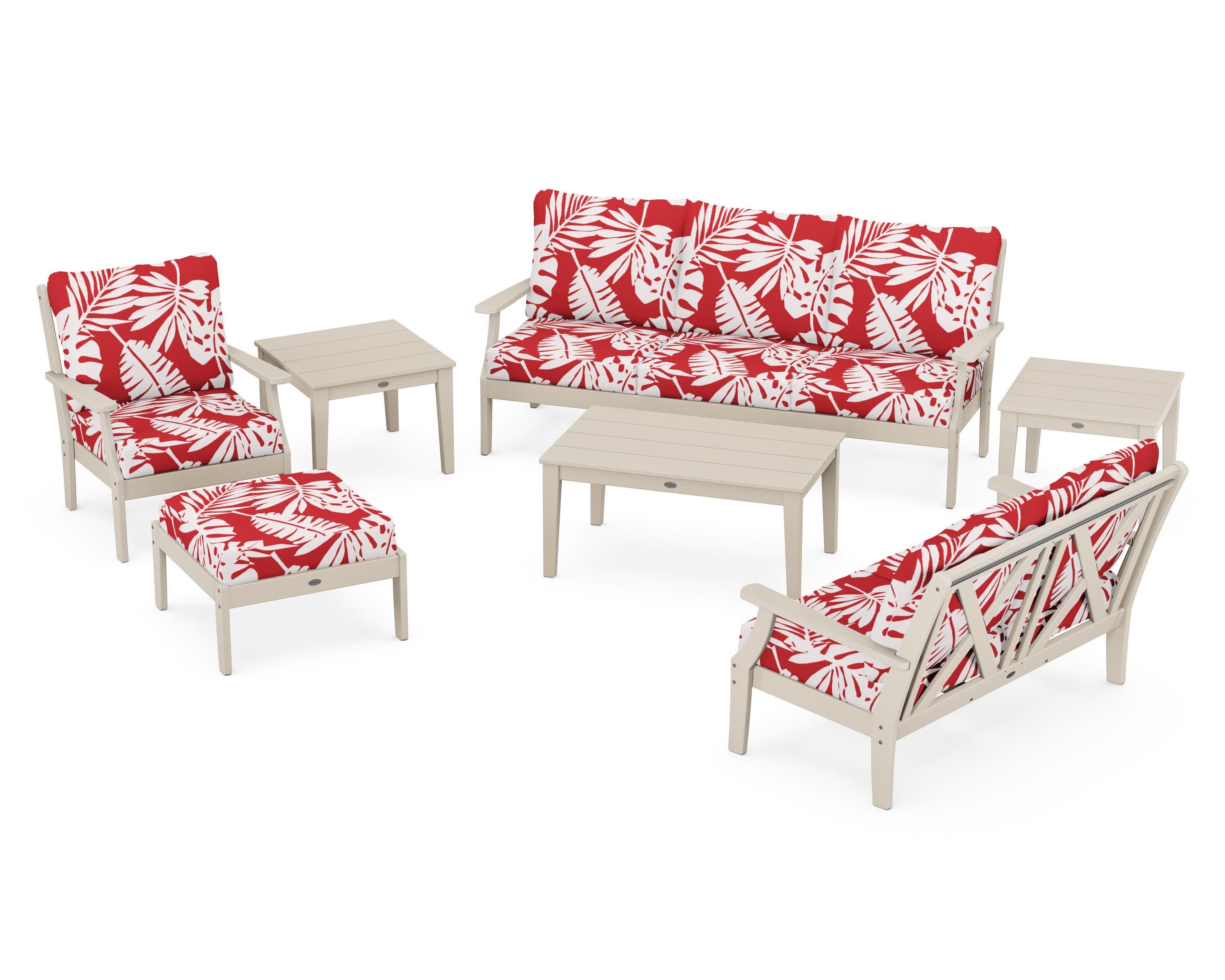 Braxton 7-Piece Deep Seating Set in Sand / Leaf Crimson