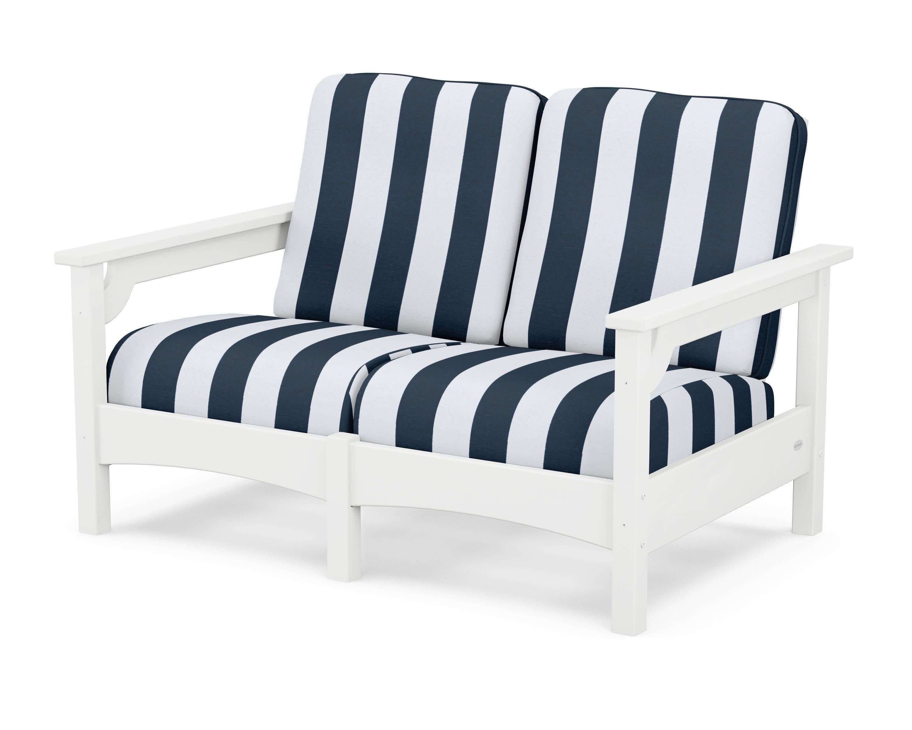 Club Loveseat in White / Cabana Stripe Marine Indigo