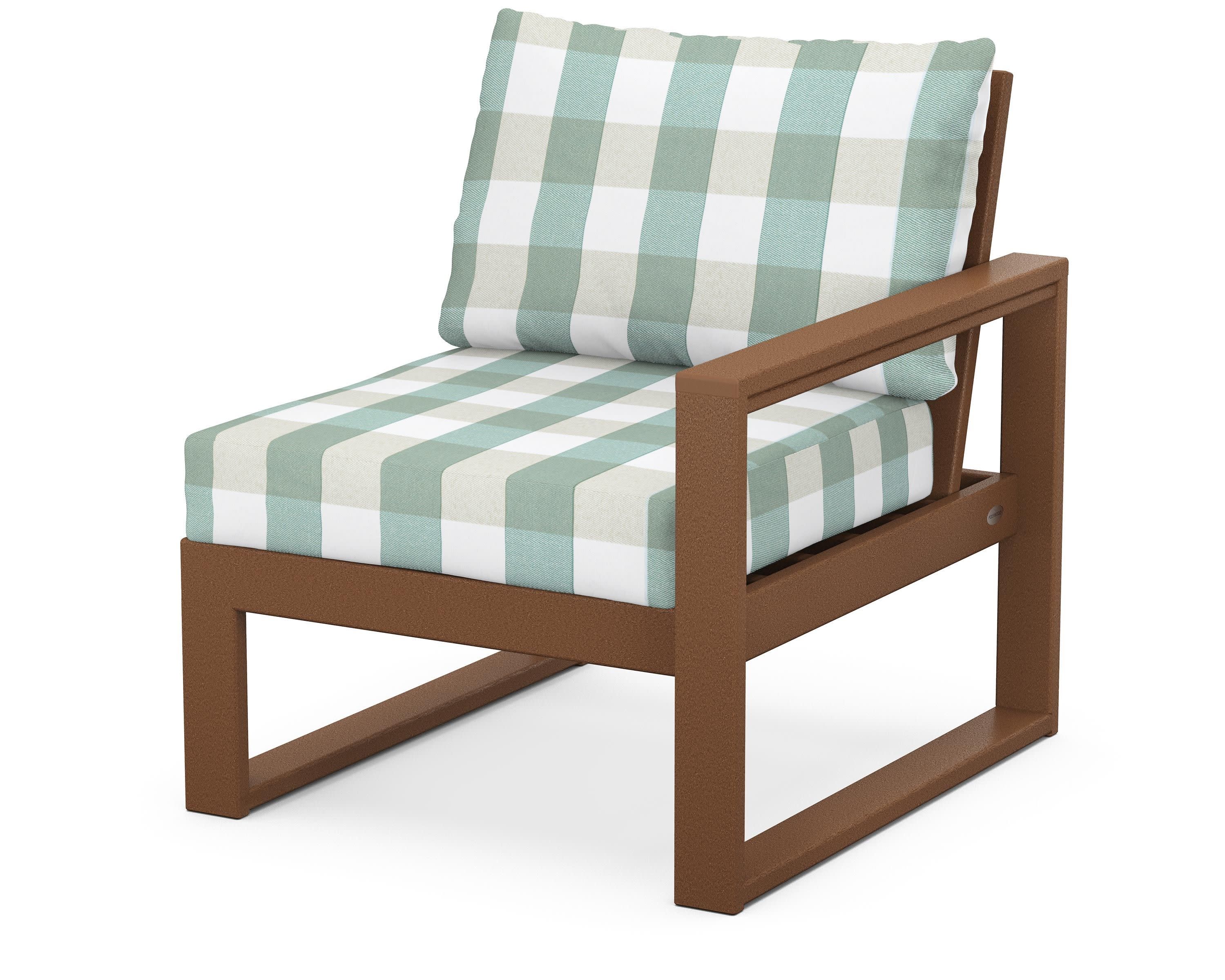 EDGE Modular Right Arm Chair in Teak / Buffalo Plaid Glacier Spa