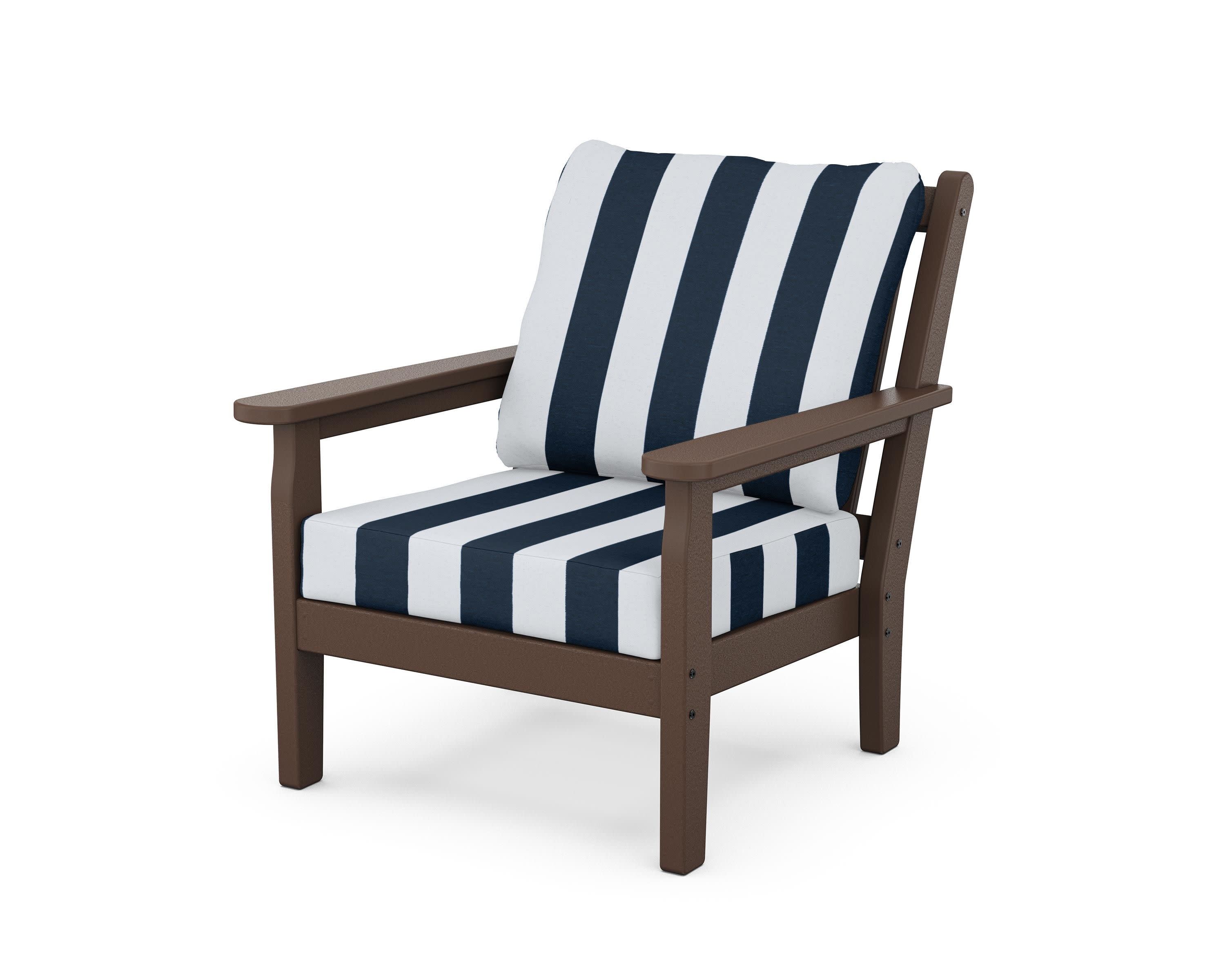 Chippendale Deep Seating Chair in Mahogany / Cabana Stripe Marine Indigo
