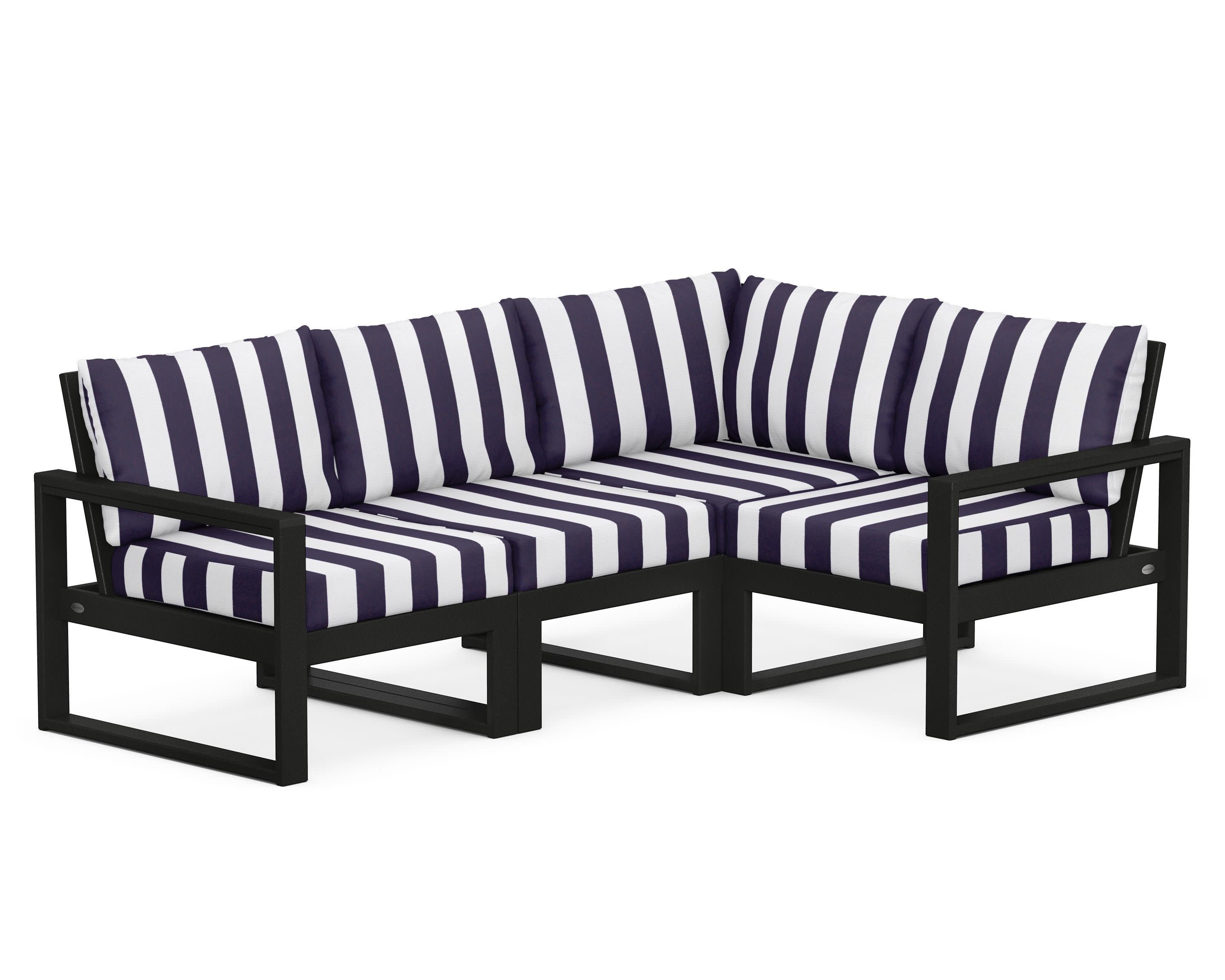 EDGE 4-Piece Modular Deep Seating Set in Black / Cabana Stripe Navy