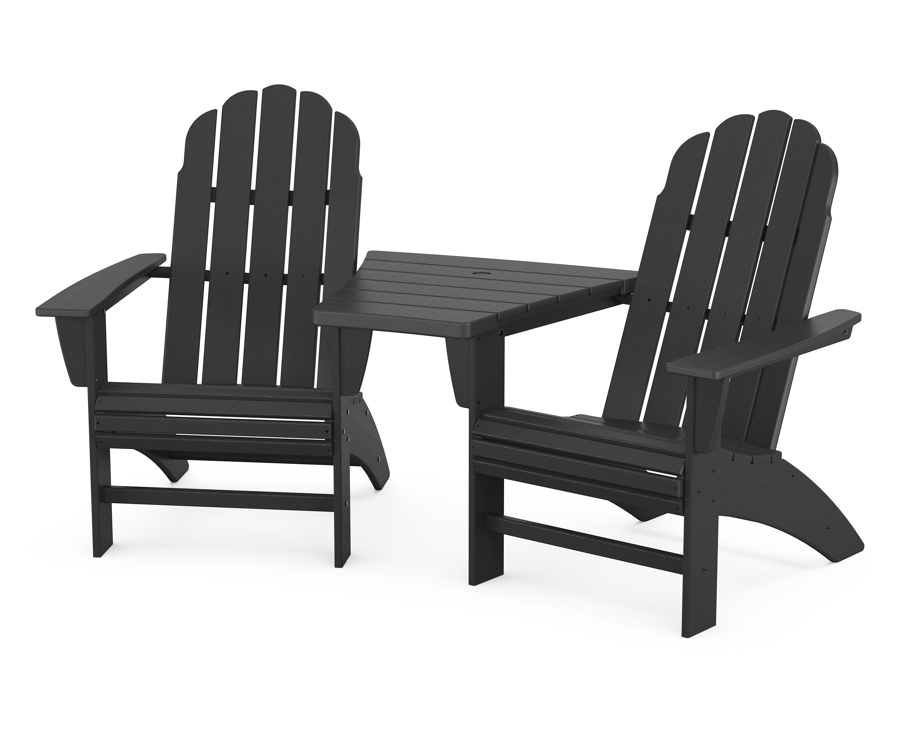 Vineyard 3-Piece Curveback Adirondack Set with Angled Connecting Table in Black