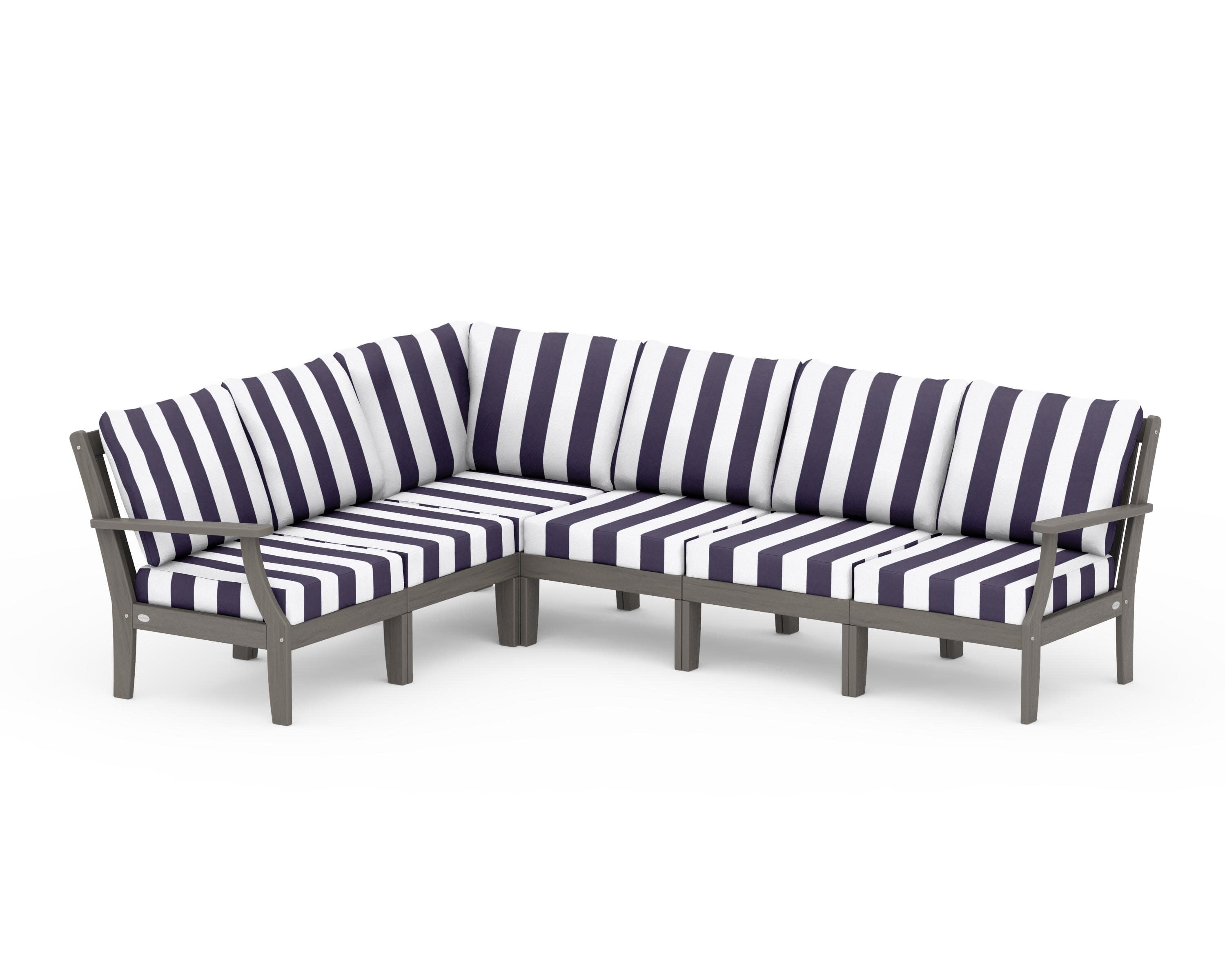 Braxton Modular 6-Piece Deep Seating Set in Driftwood / Cabana Stripe Navy