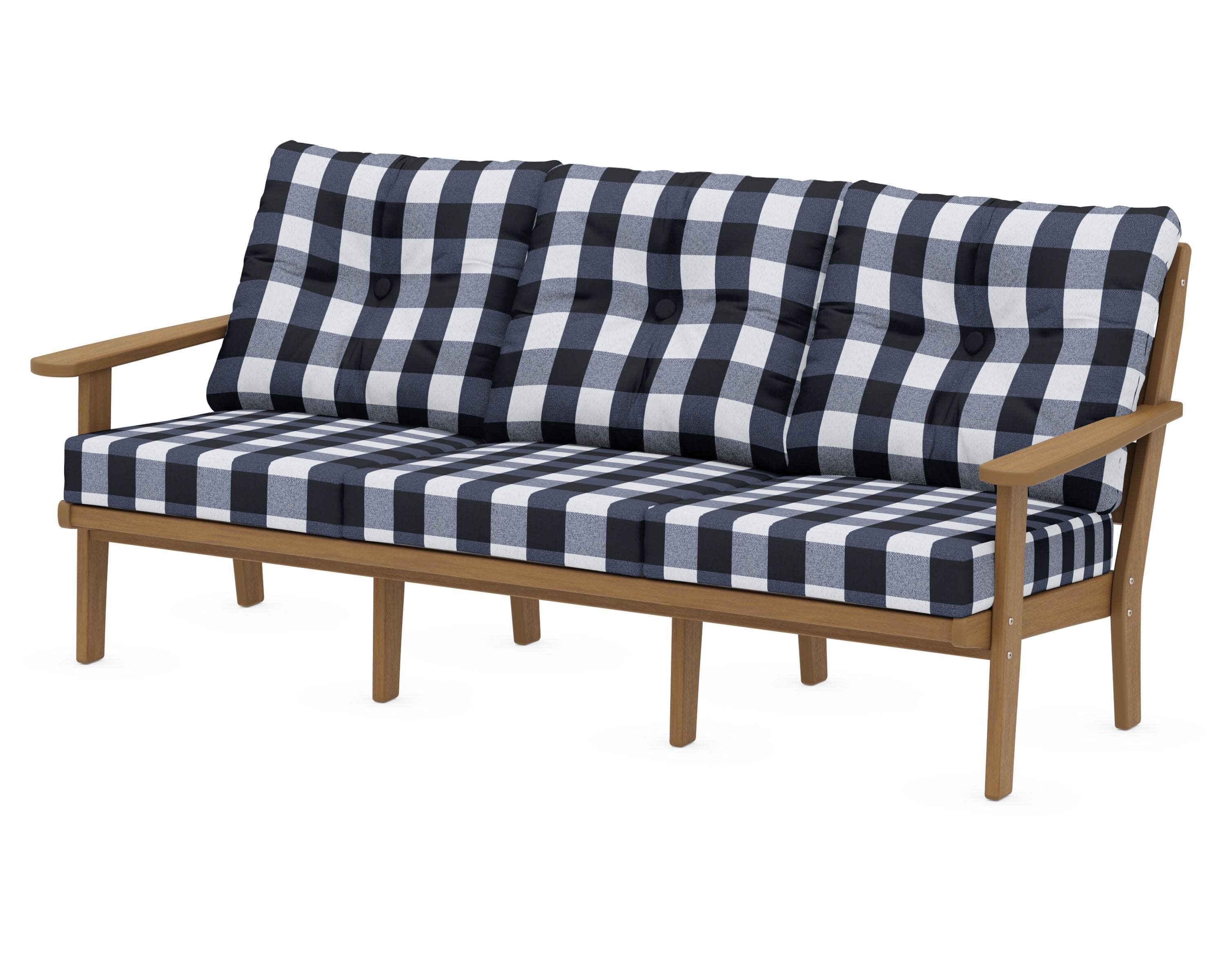 Lakeside Deep Seating Sofa in Natural / Buffalo Plaid Marine Indigo